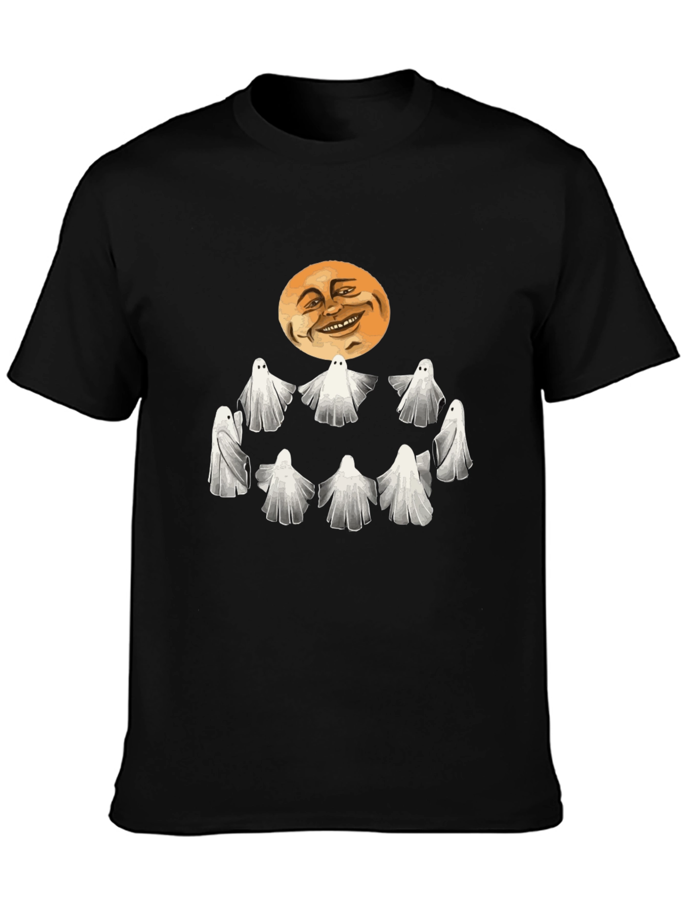 Black Spooky Ghosts and Moon Graphic Tee - Halloween Style view 3
