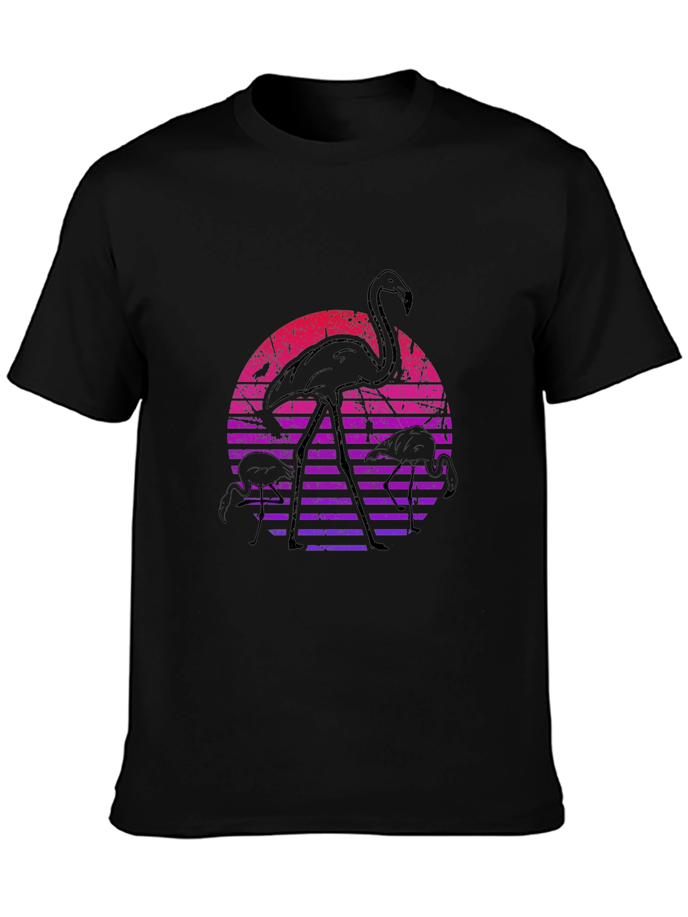 Black Retro Flamingo Sunset Graphic Tee view 3