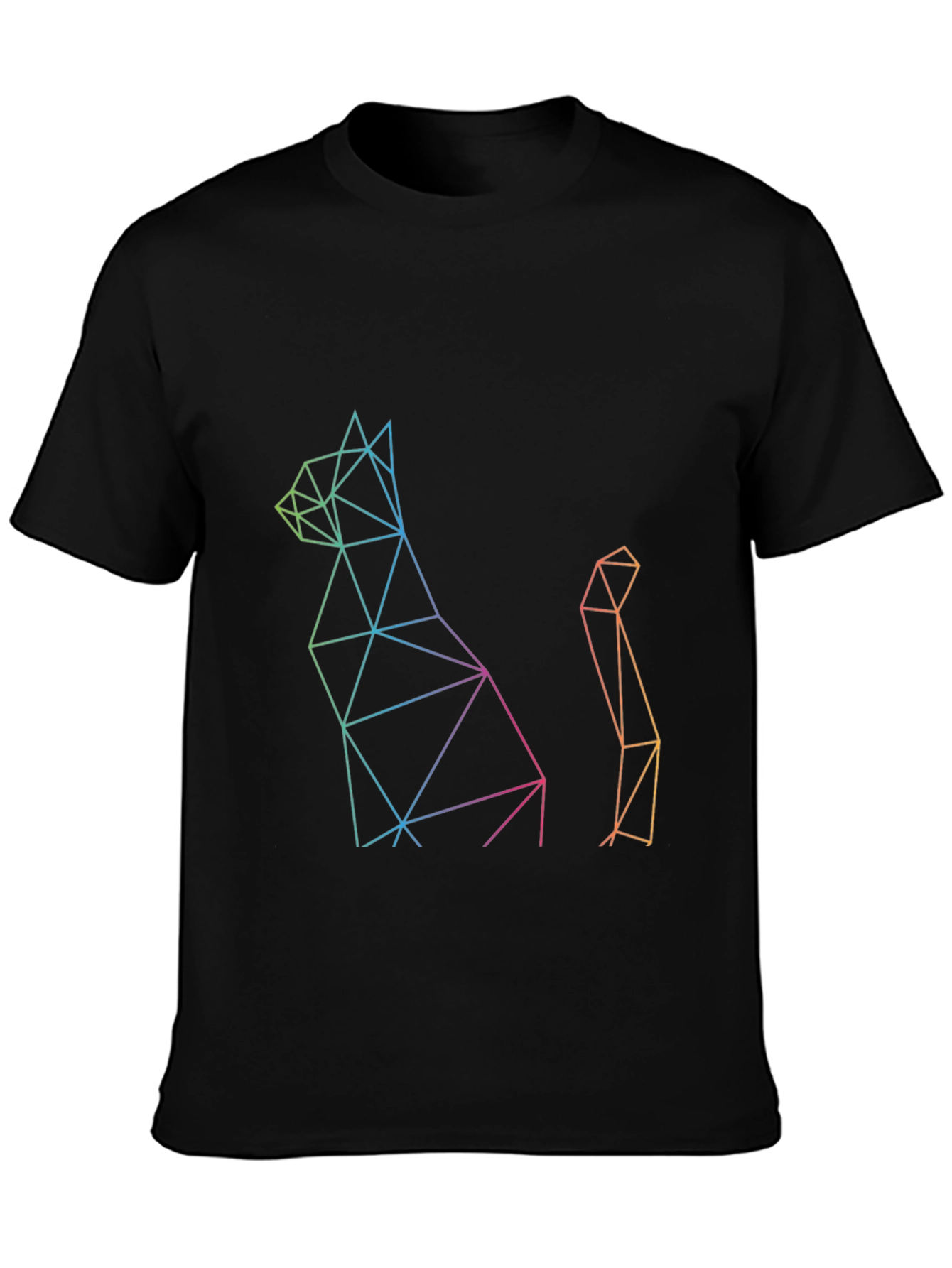 Black Geometric Cat Print Black T-Shirt view 3