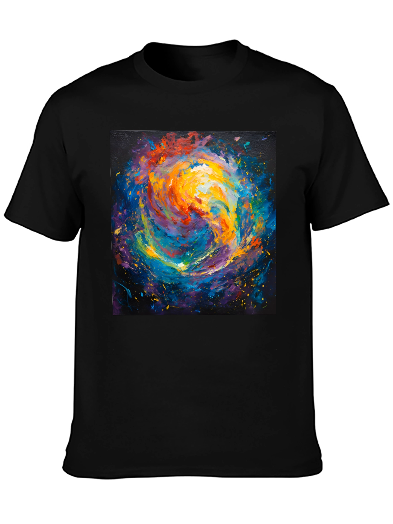 Black Abstract Galaxy Print Crew Neck T-Shirt view 3