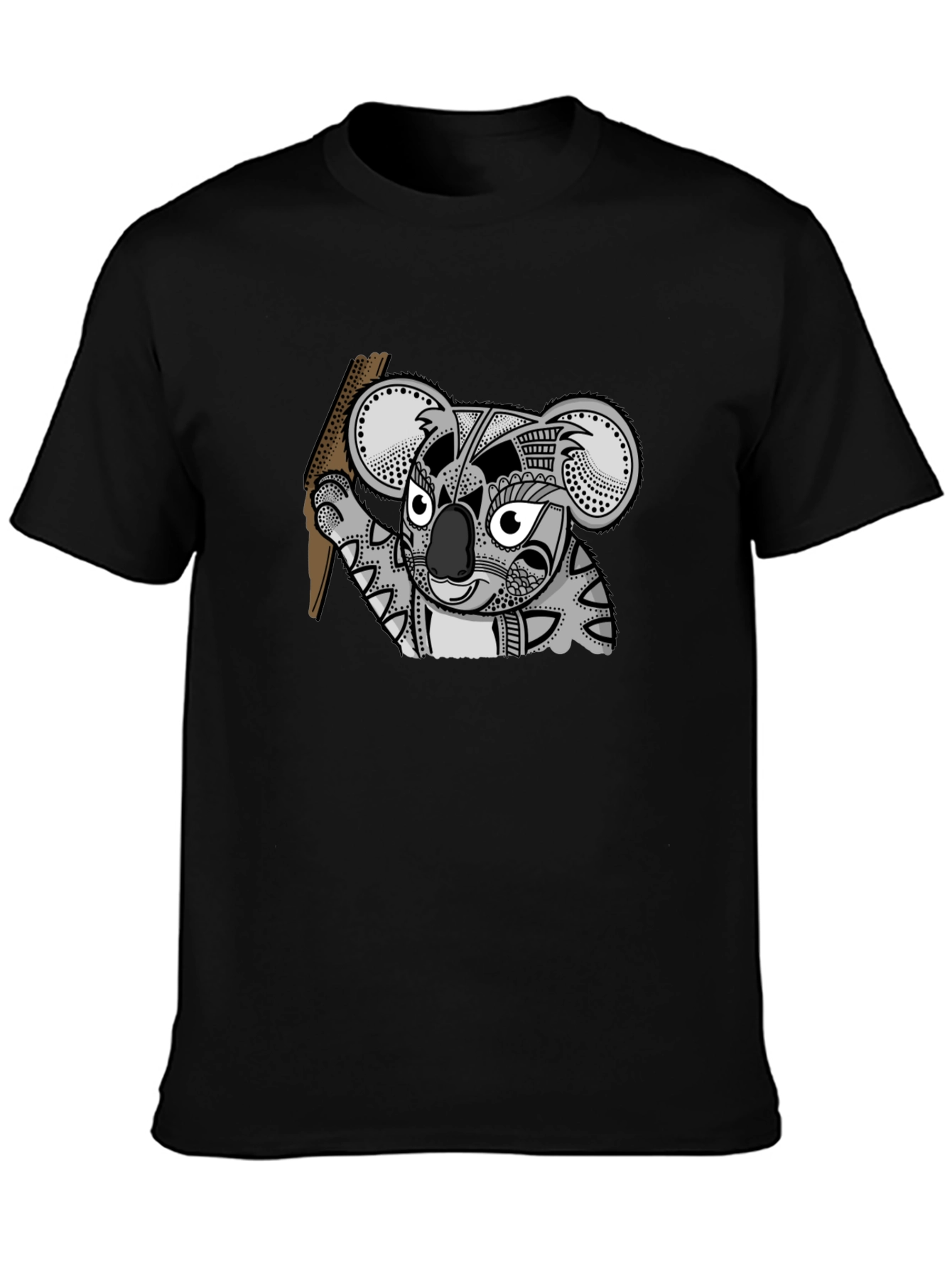 Black Koala Tribal Art Men's Black T-Shirt view 3