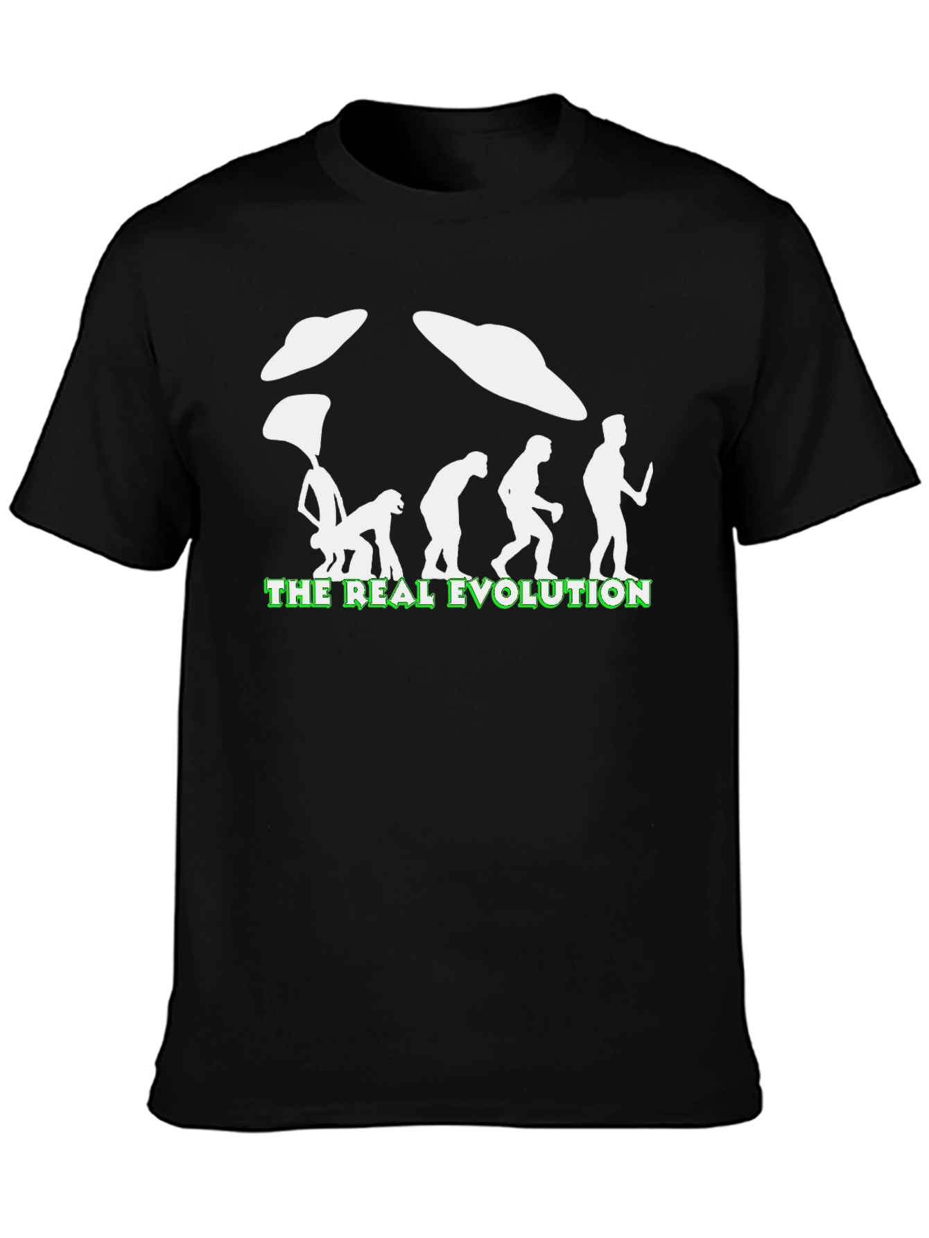 Black The Real Evolution UFO T-Shirt - Funny Graphic Tee view 3