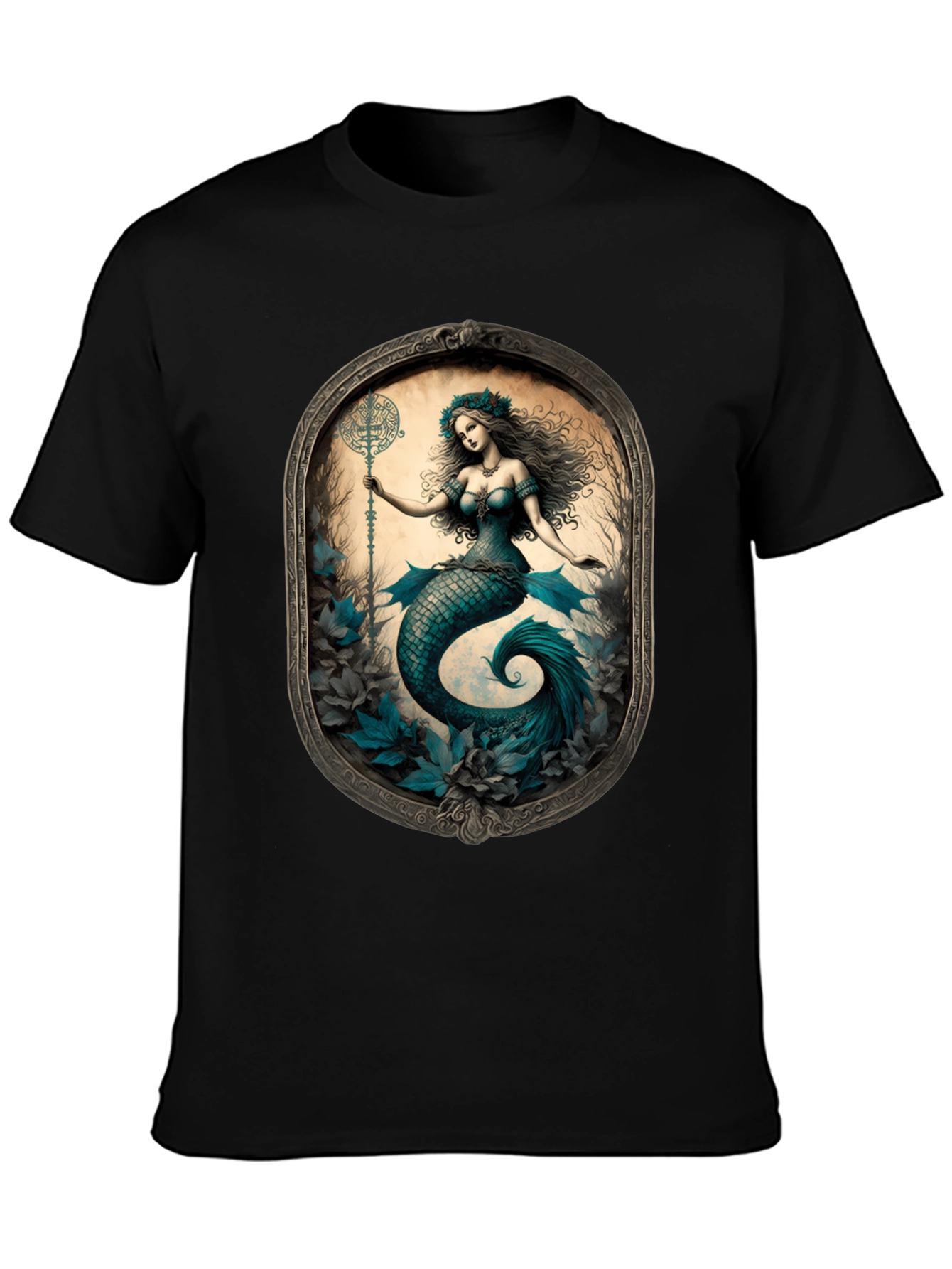 Black Mermaid Graphic Tee - Fantasy Art T-Shirt view 3