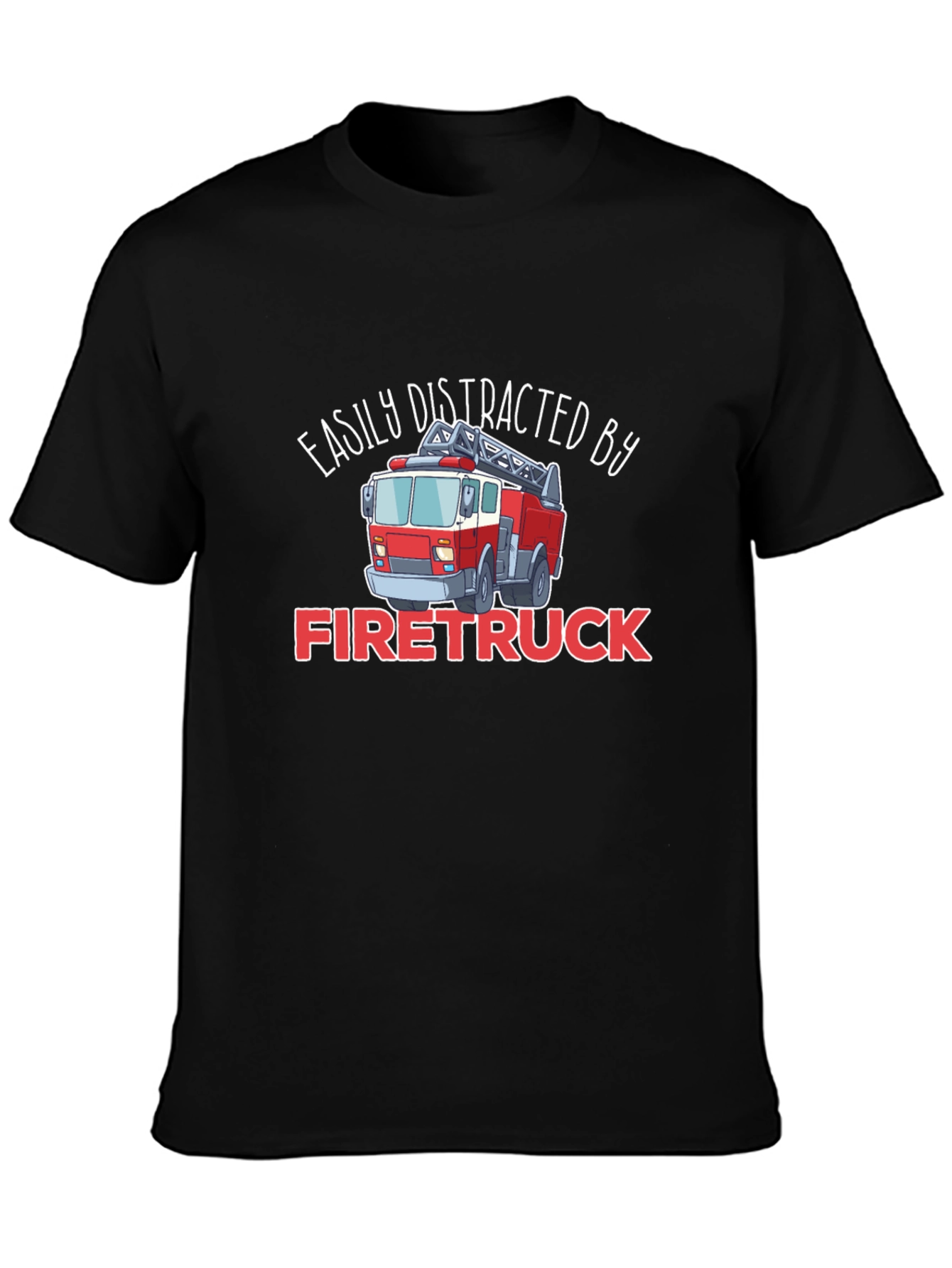 Black Easily Distracted By Firetruck T-Shirt view 3