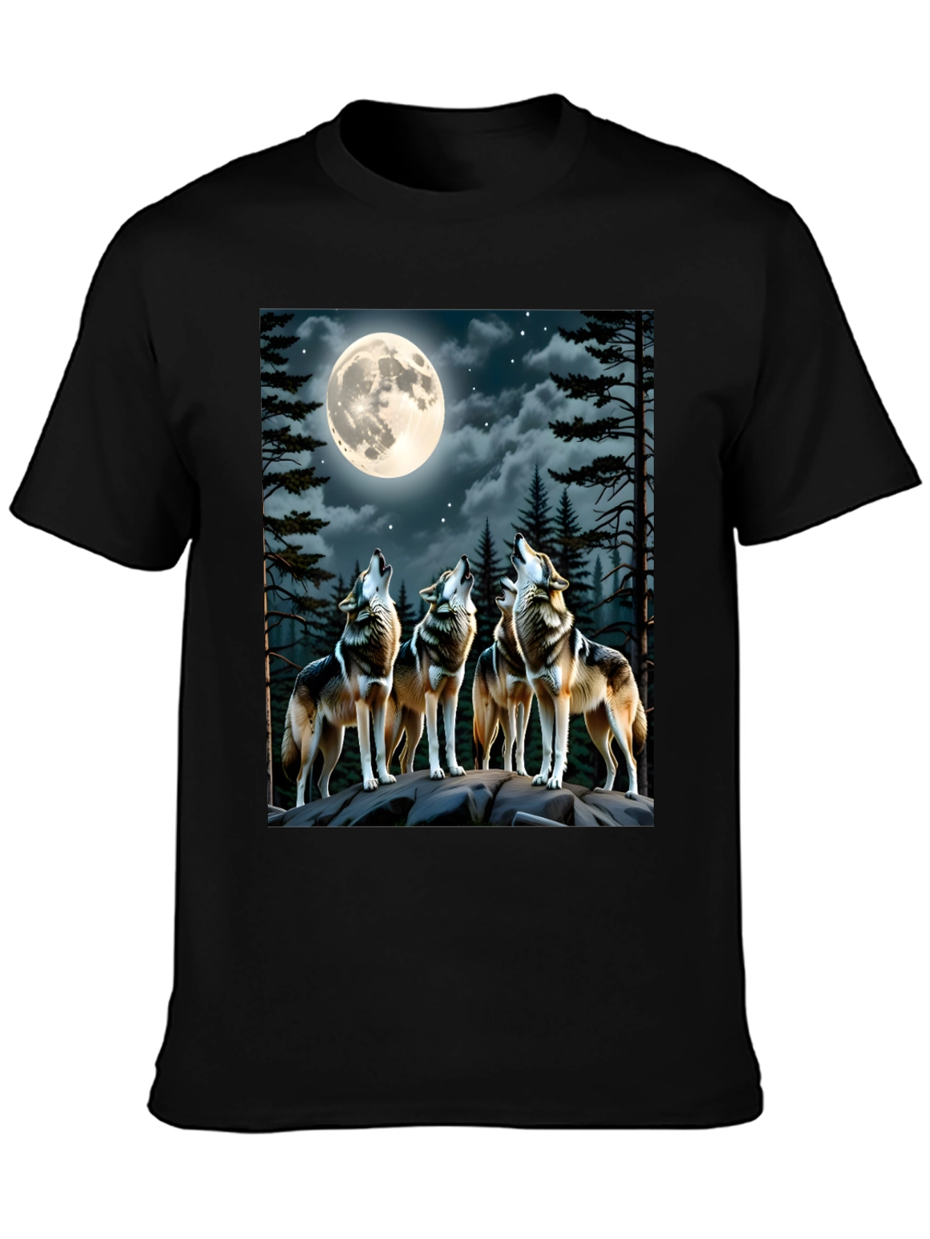Black Wolf Pack Moon Graphic T-Shirt view 3