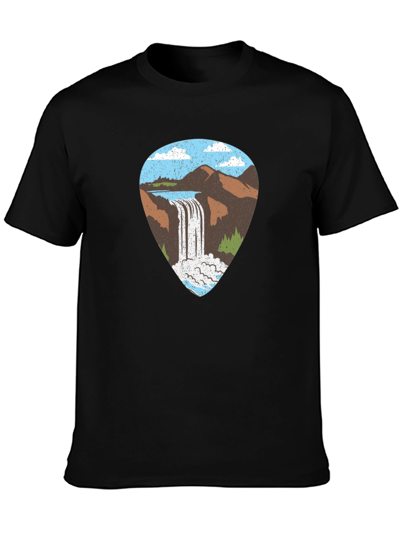 Black Waterfall Graphic Tee - Black Cotton T-Shirt view 3