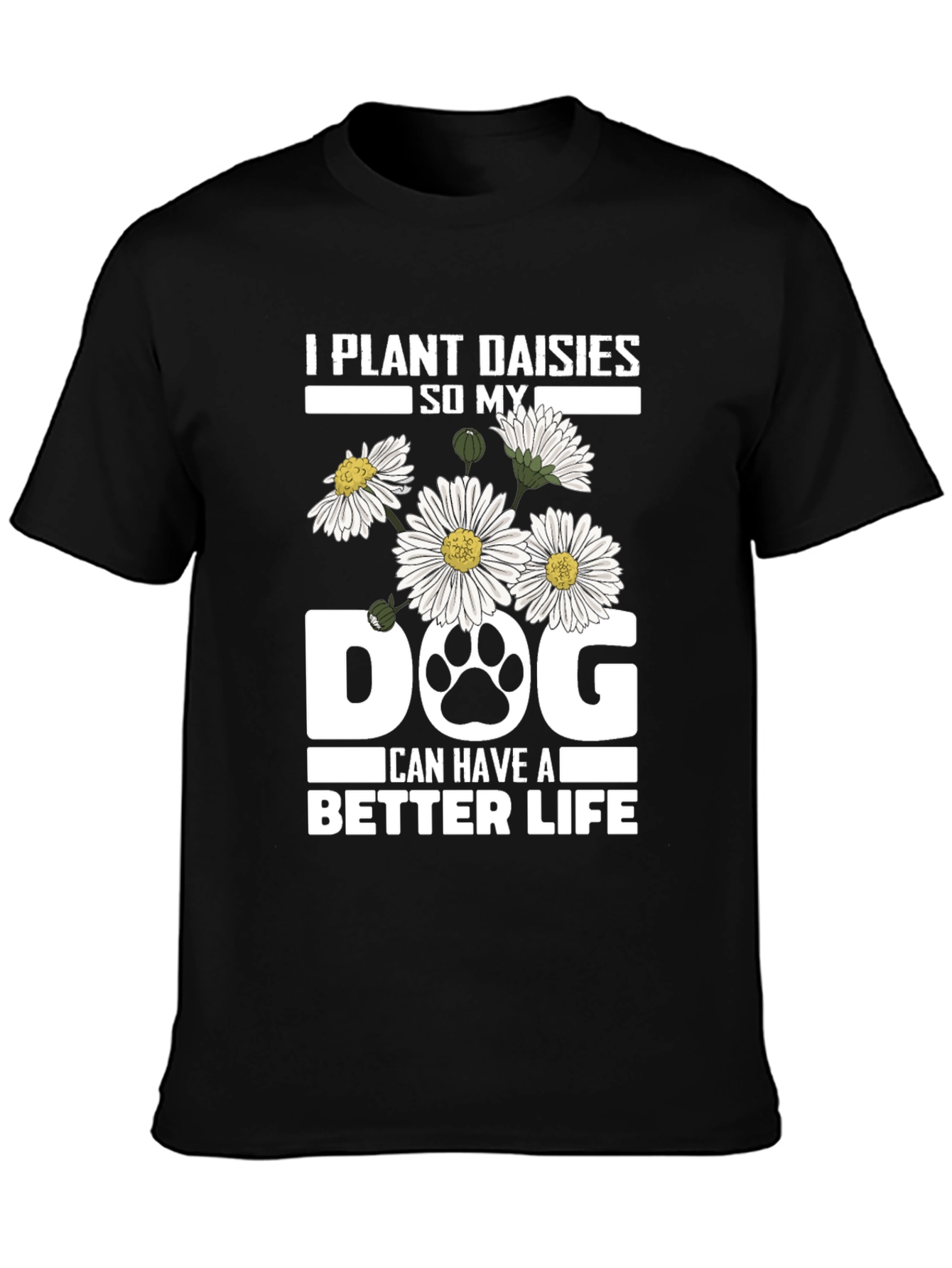 Black Plant Daisies Dog T-Shirt - Better Life view 3