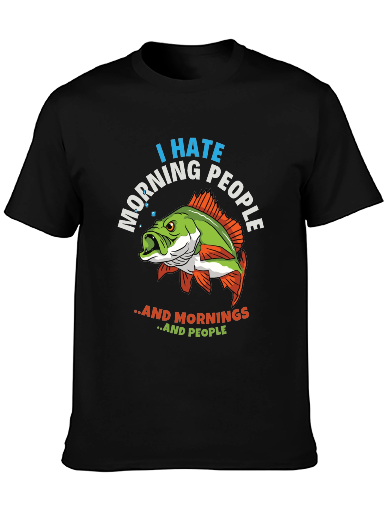 Black I Hate Morning People Fish Graphic T-Shirt view 3
