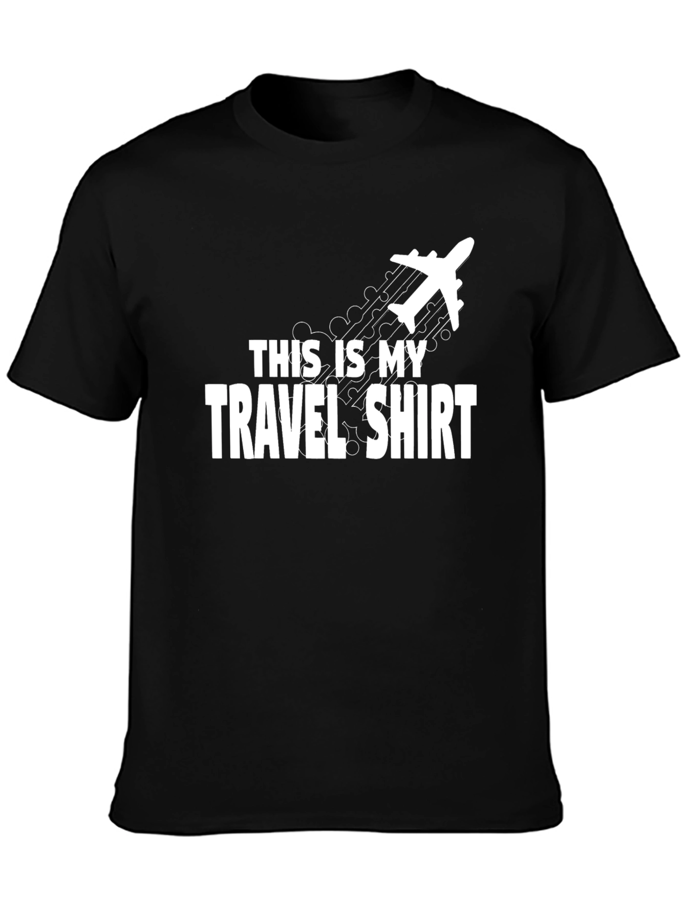 Black Travel Shirt - Black Crew Neck Tee with Airplane Graphic view 3