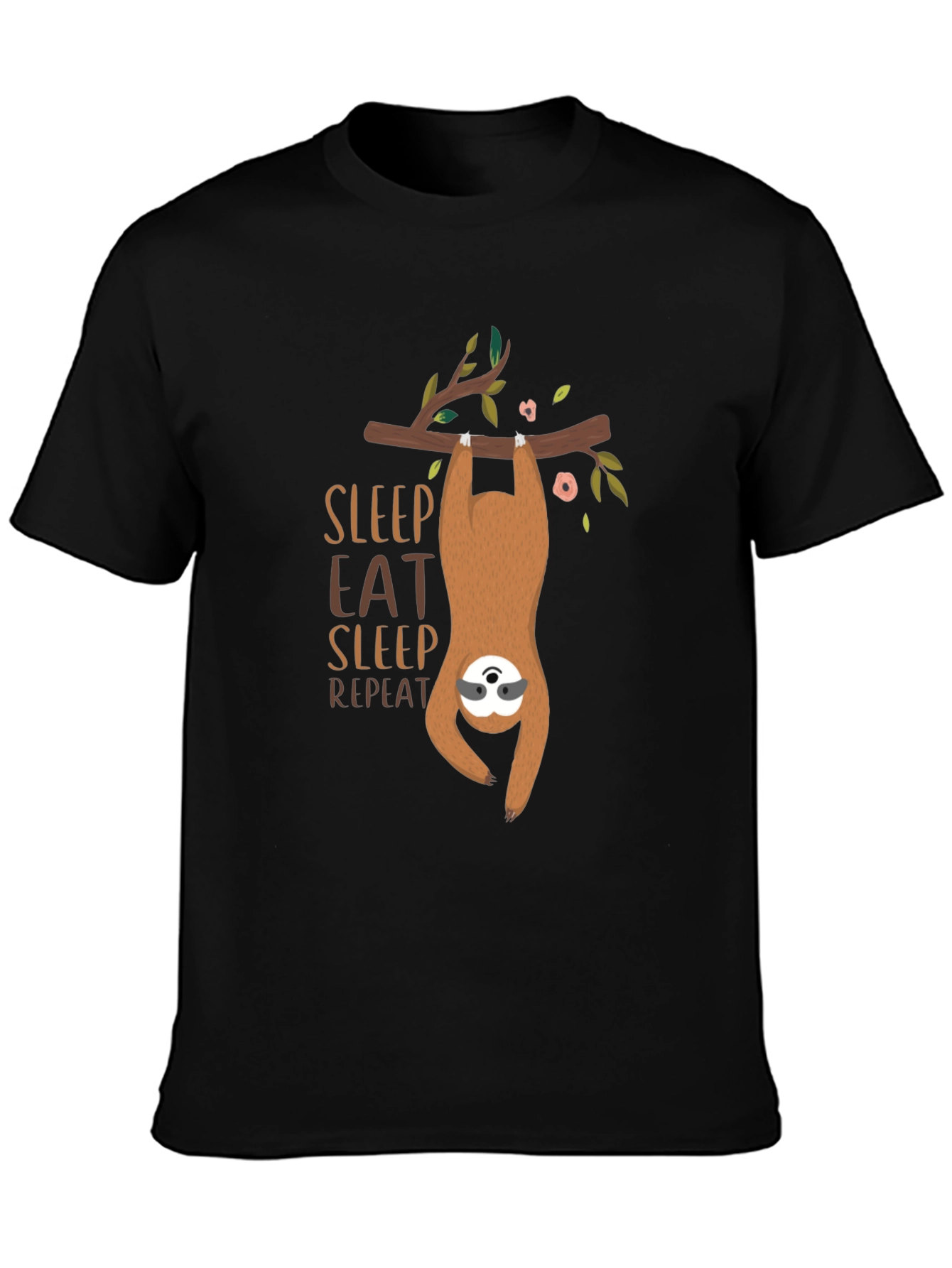 Black Sloth Sleep Eat Repeat Graphic T-Shirt view 3