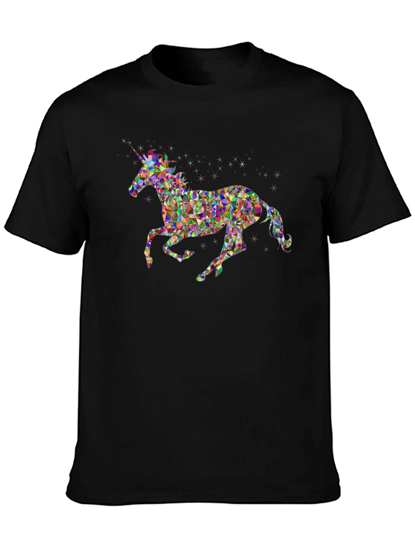 Black Unicorn Geometric Graphic Black T-Shirt view 3