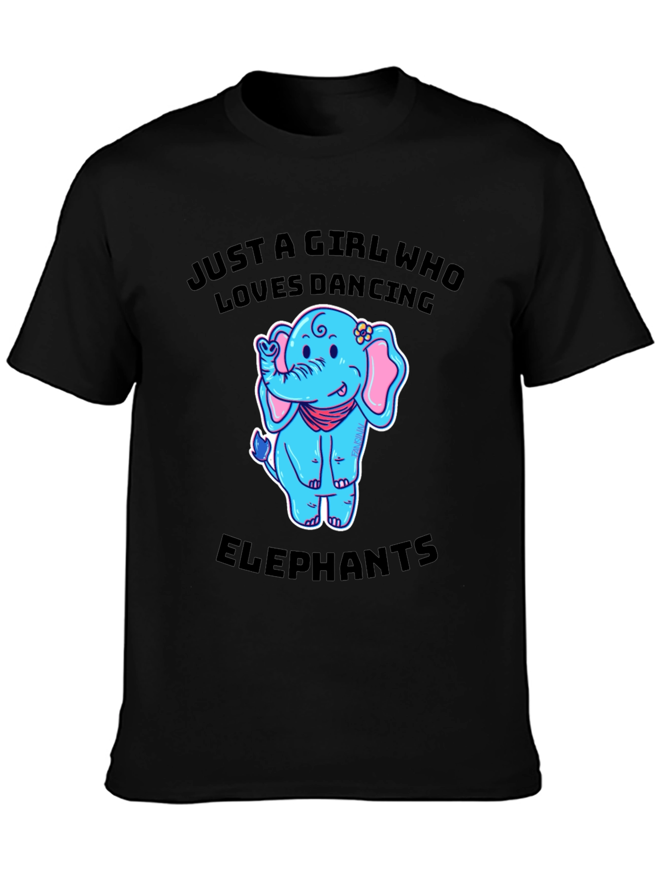 Black Dancing Elephant Girl's Graphic T-Shirt view 3