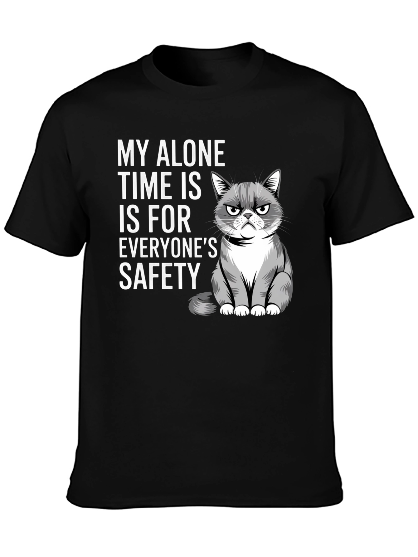 Black Grumpy Cat Alone Time Safety Graphic Tee view 3