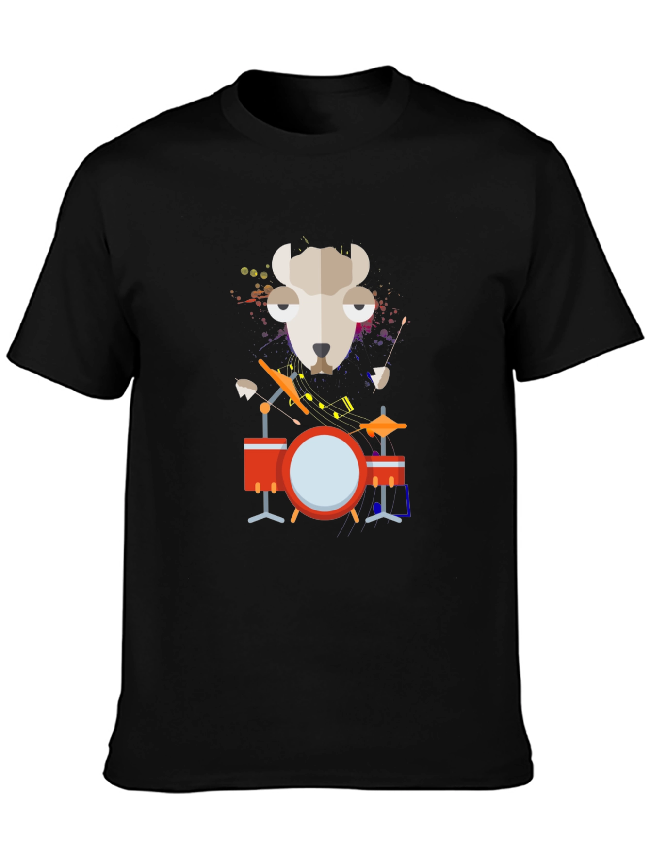 Black Drummer Dog Graphic Black T-Shirt view 3