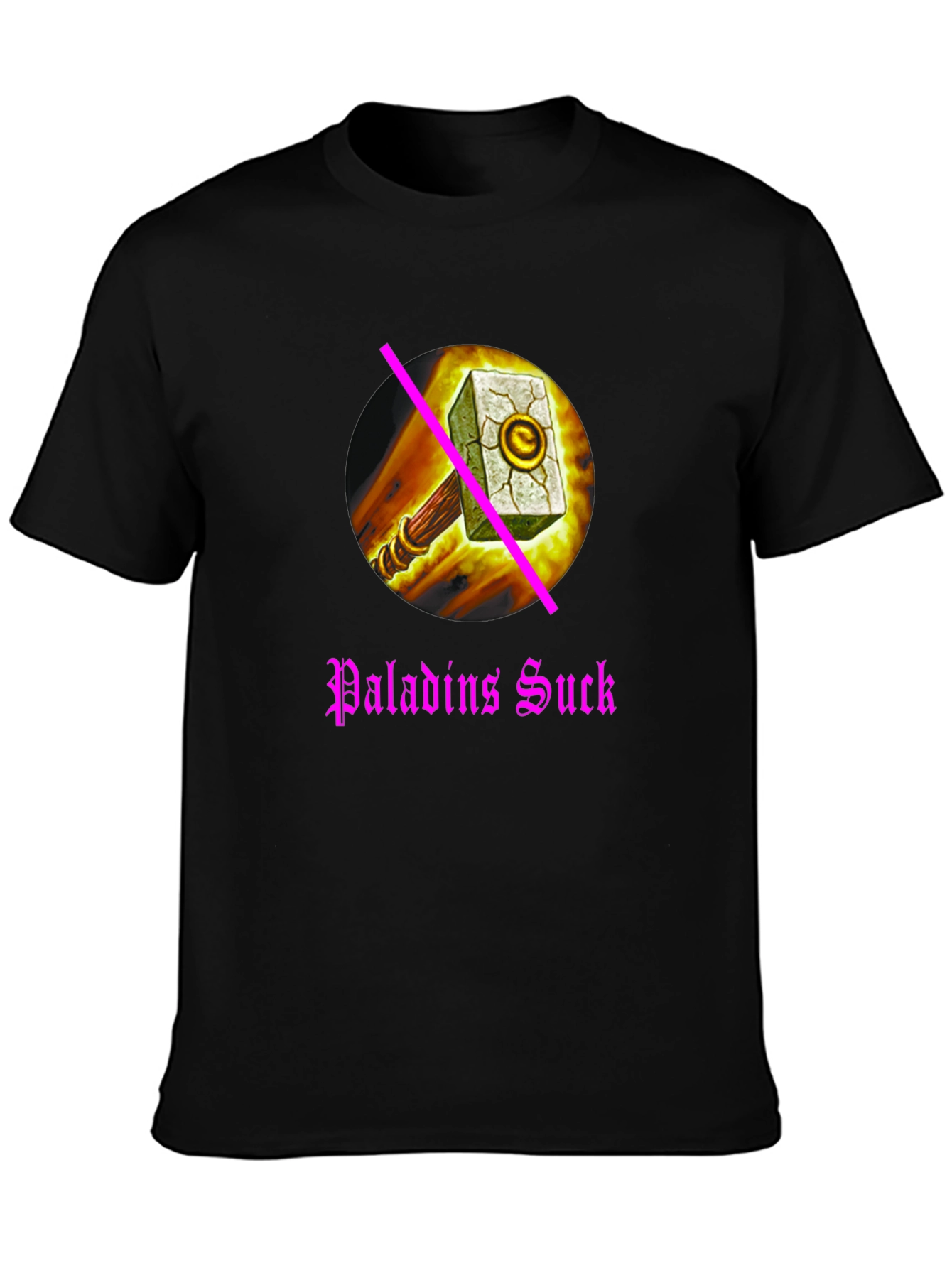Black Paladins Sucks T-Shirt: Anti-Paladin Hammer Design view 3