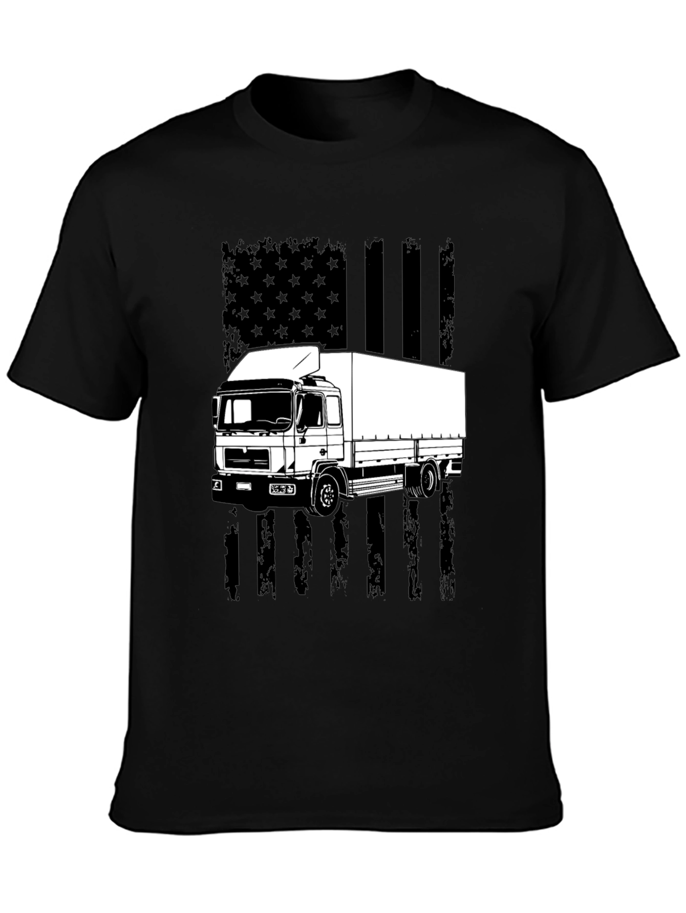 Black Trucker T-Shirt - American Flag Style view 3