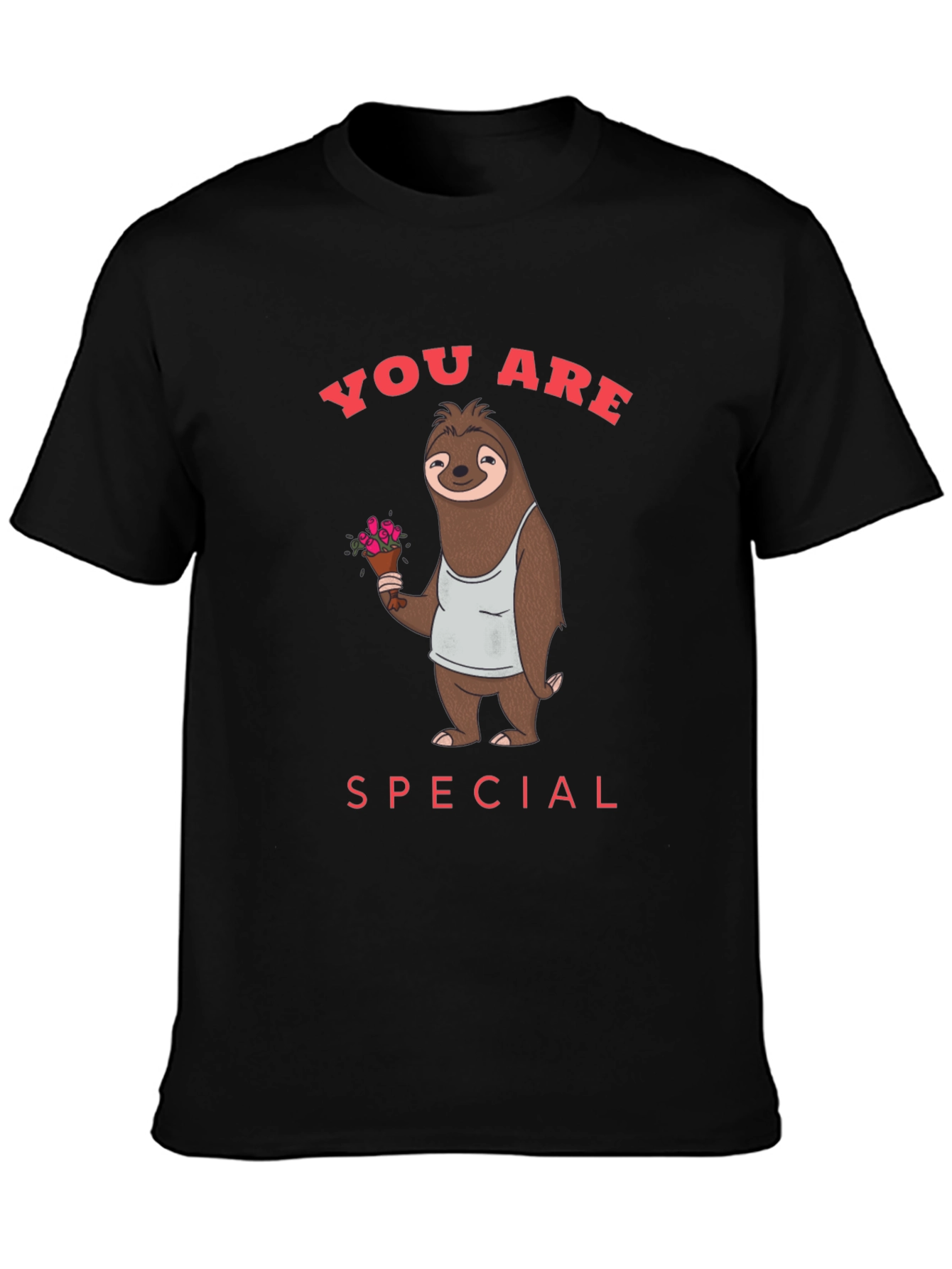 Black Cute Sloth with Flowers Graphic T-Shirt view 3