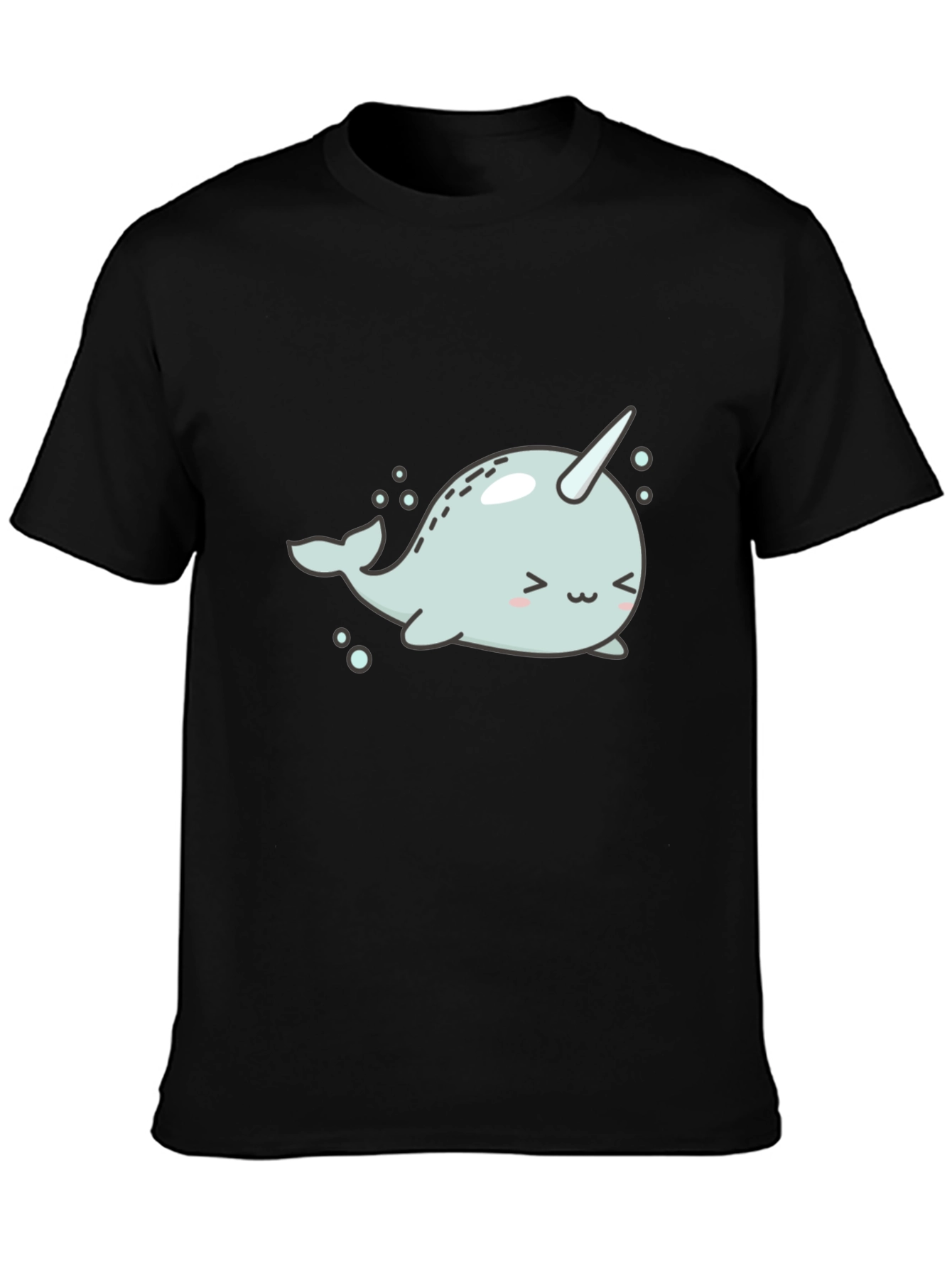 Black Cute Narwhal Graphic Tee - Black Cotton T-Shirt view 3