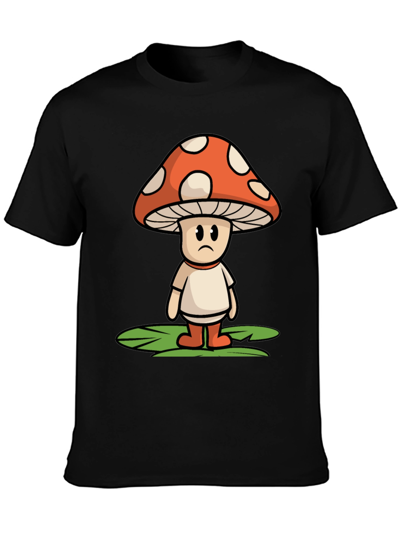 Black Sad Mushroom Graphic Tee - Funky Black T-Shirt view 3