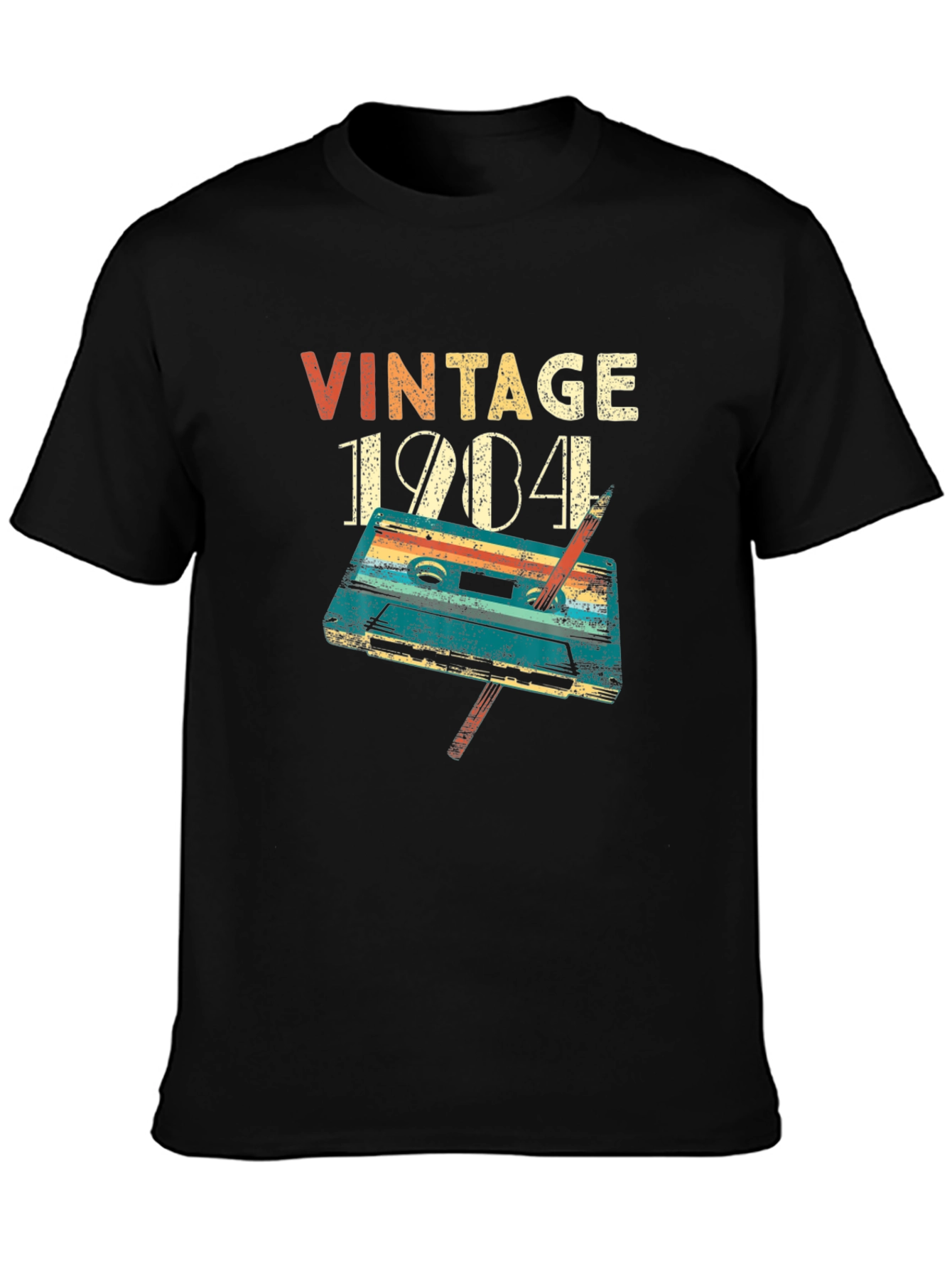 Black Vintage 1984 Cassette Tape Graphic T-Shirt view 3