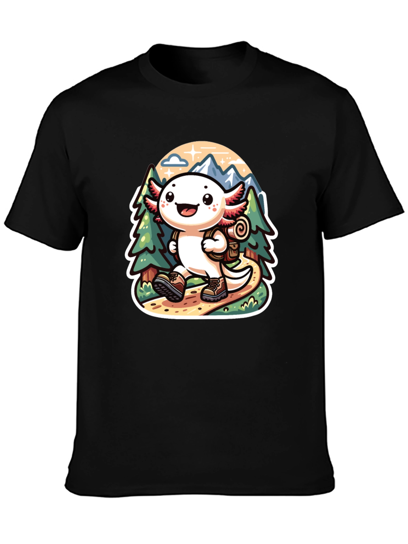Black Axolotl Hiking T-Shirt view 3