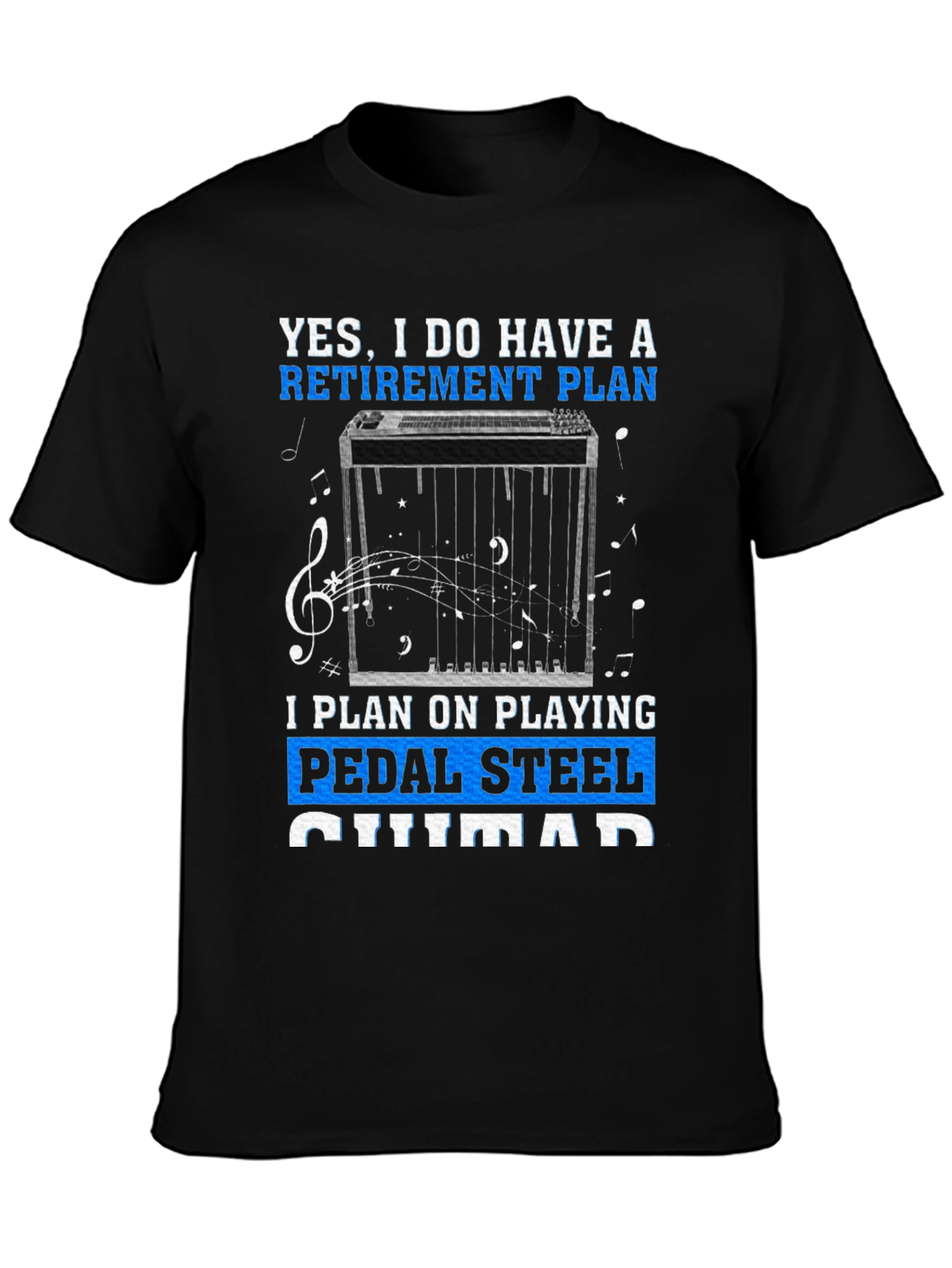 Black Retirement Pedal Steel Guitar T-Shirt view 3