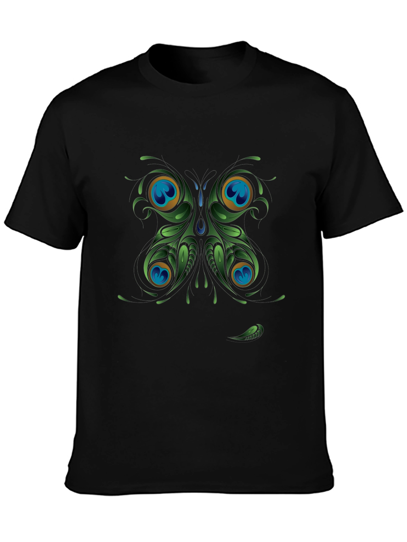 Black Peacock Butterfly Graphic Black T-Shirt view 3