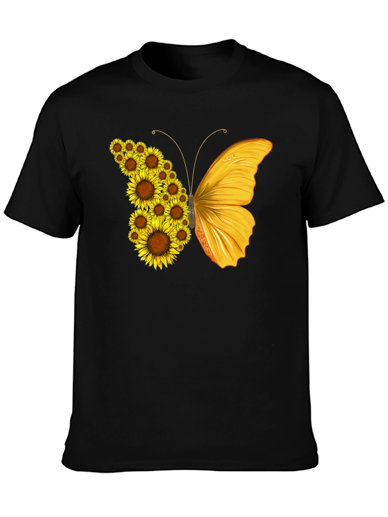 Black Sunflower Butterfly Graphic T-Shirt - Black view 3