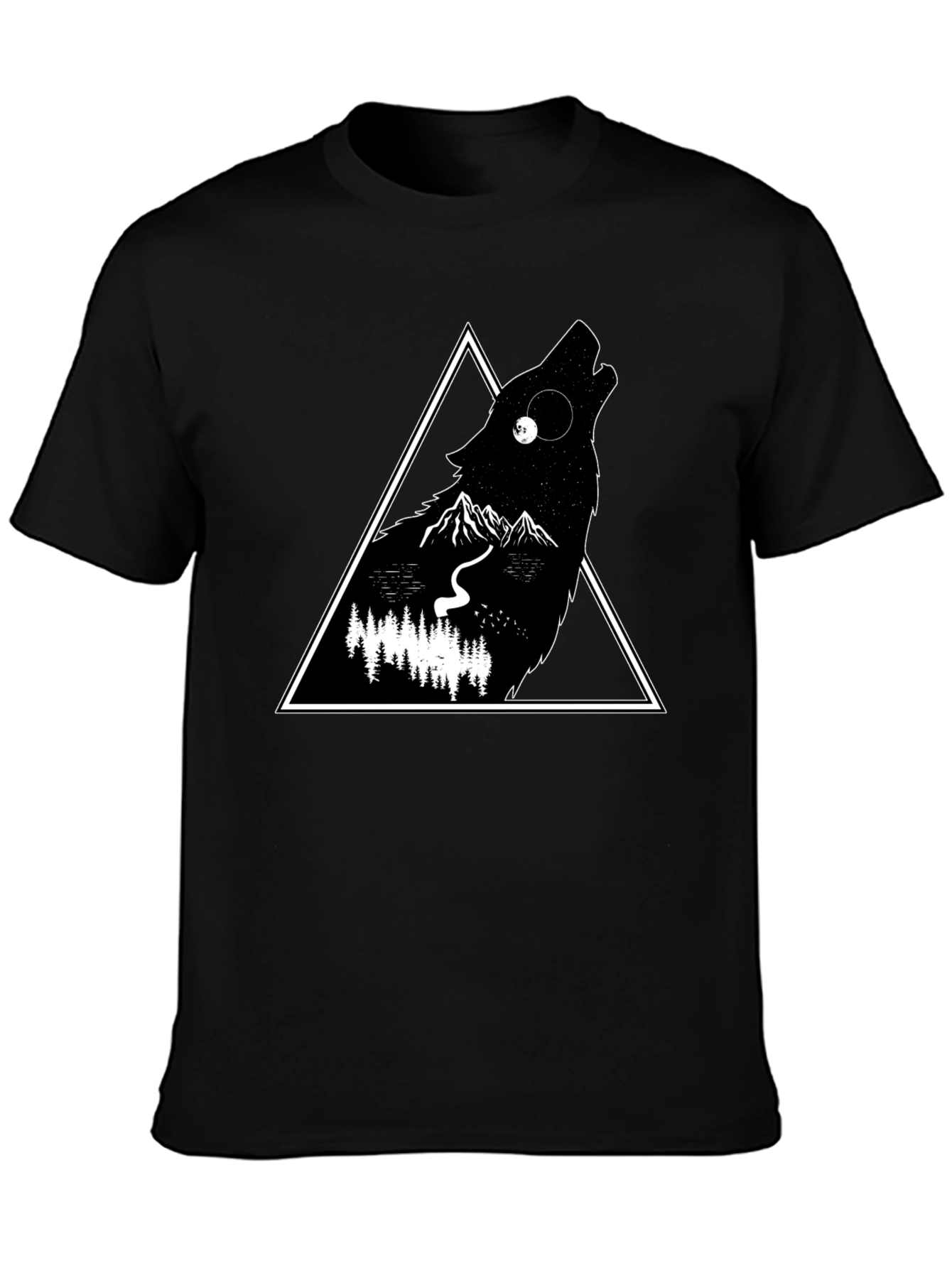 Black Wolf Triangle Graphic Black T-Shirt view 3