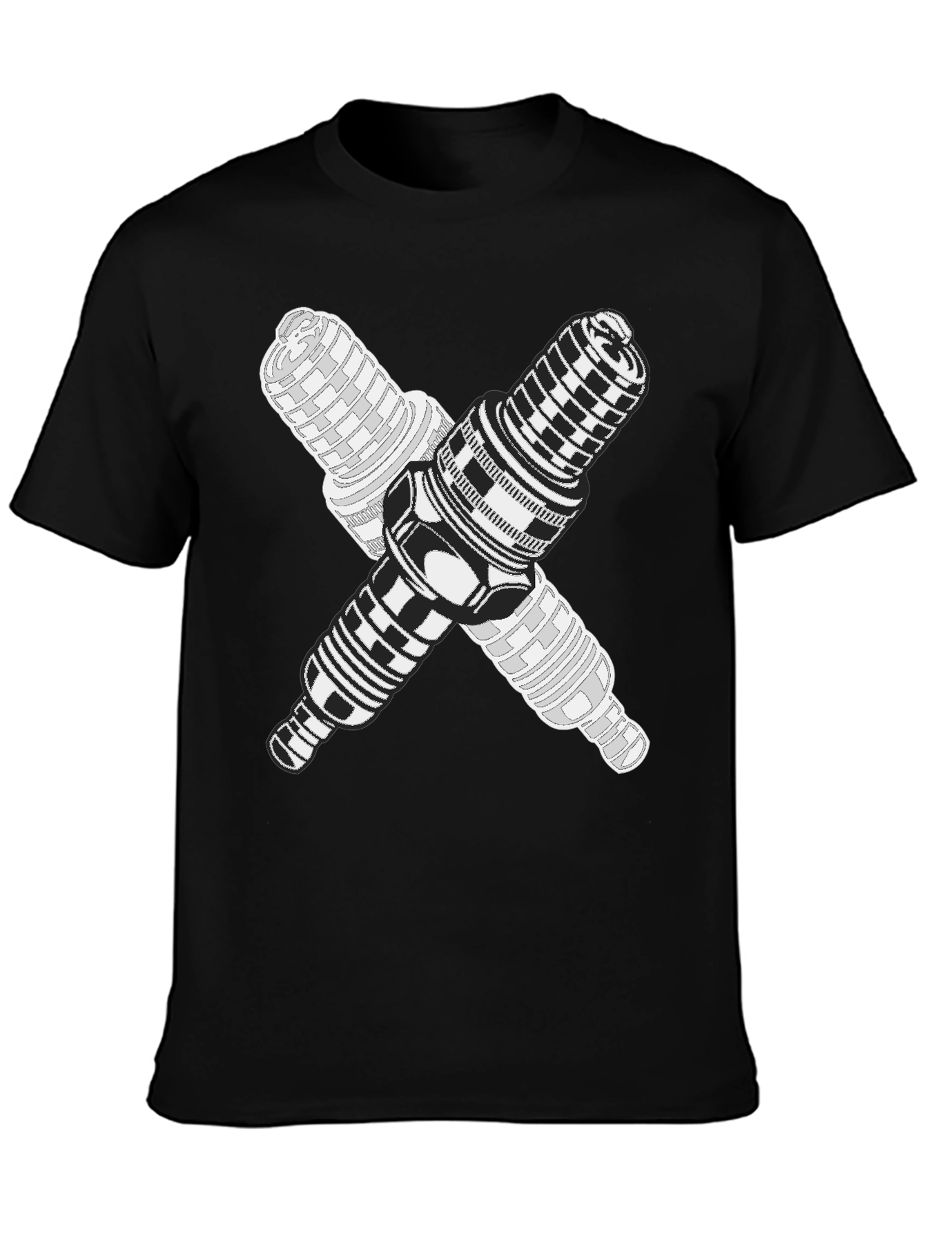 Black Crossed Spark Plugs Graphic Tee - Black Cotton Blend view 3