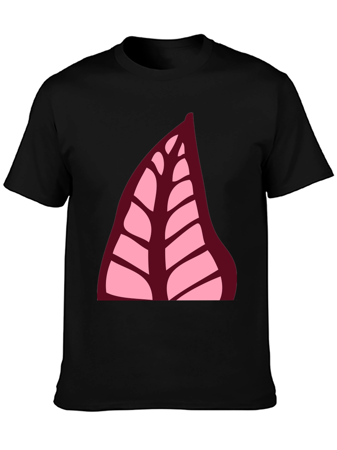 Black Leaf Print Black T-Shirt view 3