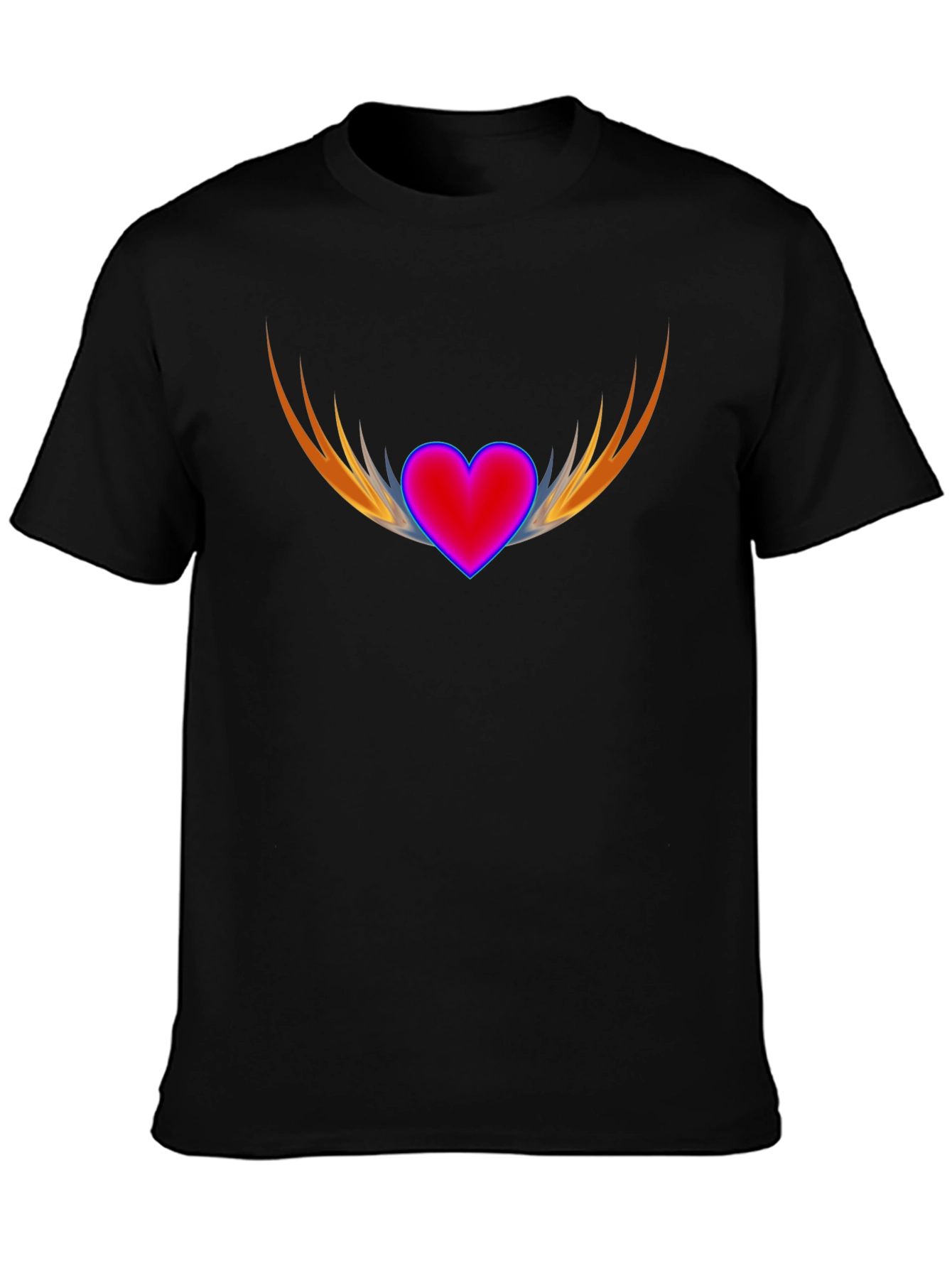 Black Heart with Wings Graphic Black T-Shirt view 3