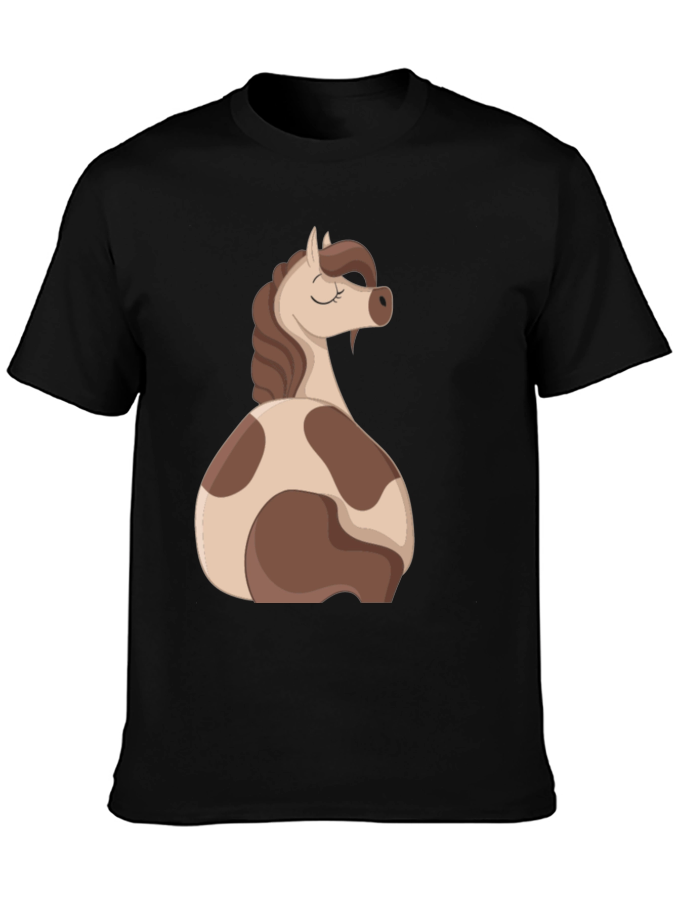 Black Horse Cartoon Graphic Black T-Shirt view 3