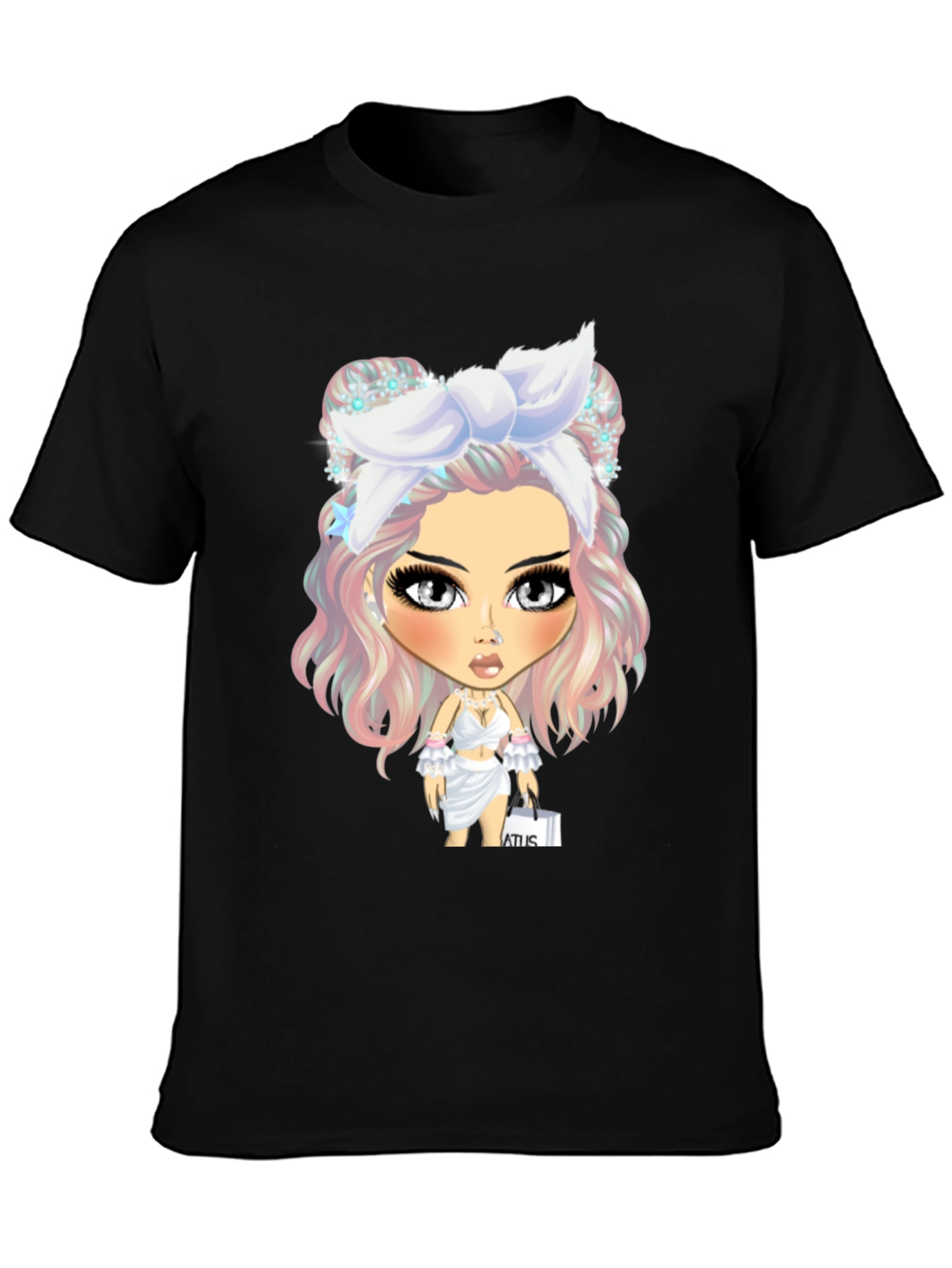 Black Stylish Graphic Tee - Cartoon Character view 3