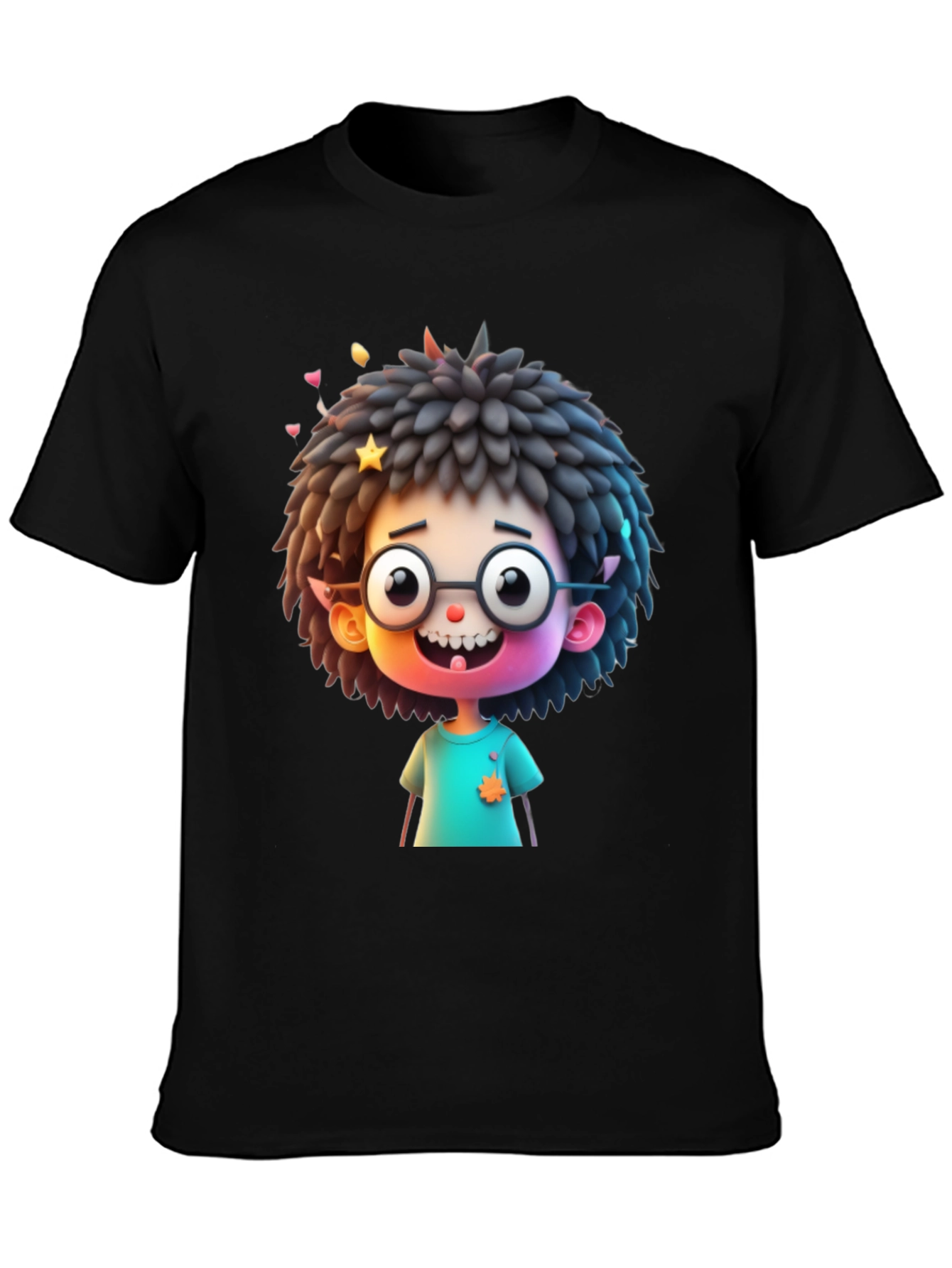 Black Fun Cartoon Character T-Shirt - Black view 3
