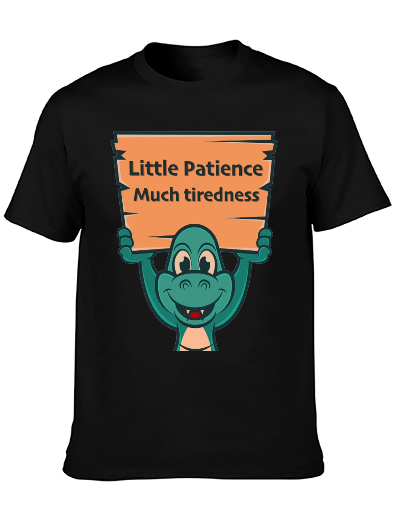Black Funny Dinosaur Patience Tiredness Graphic Tee view 3