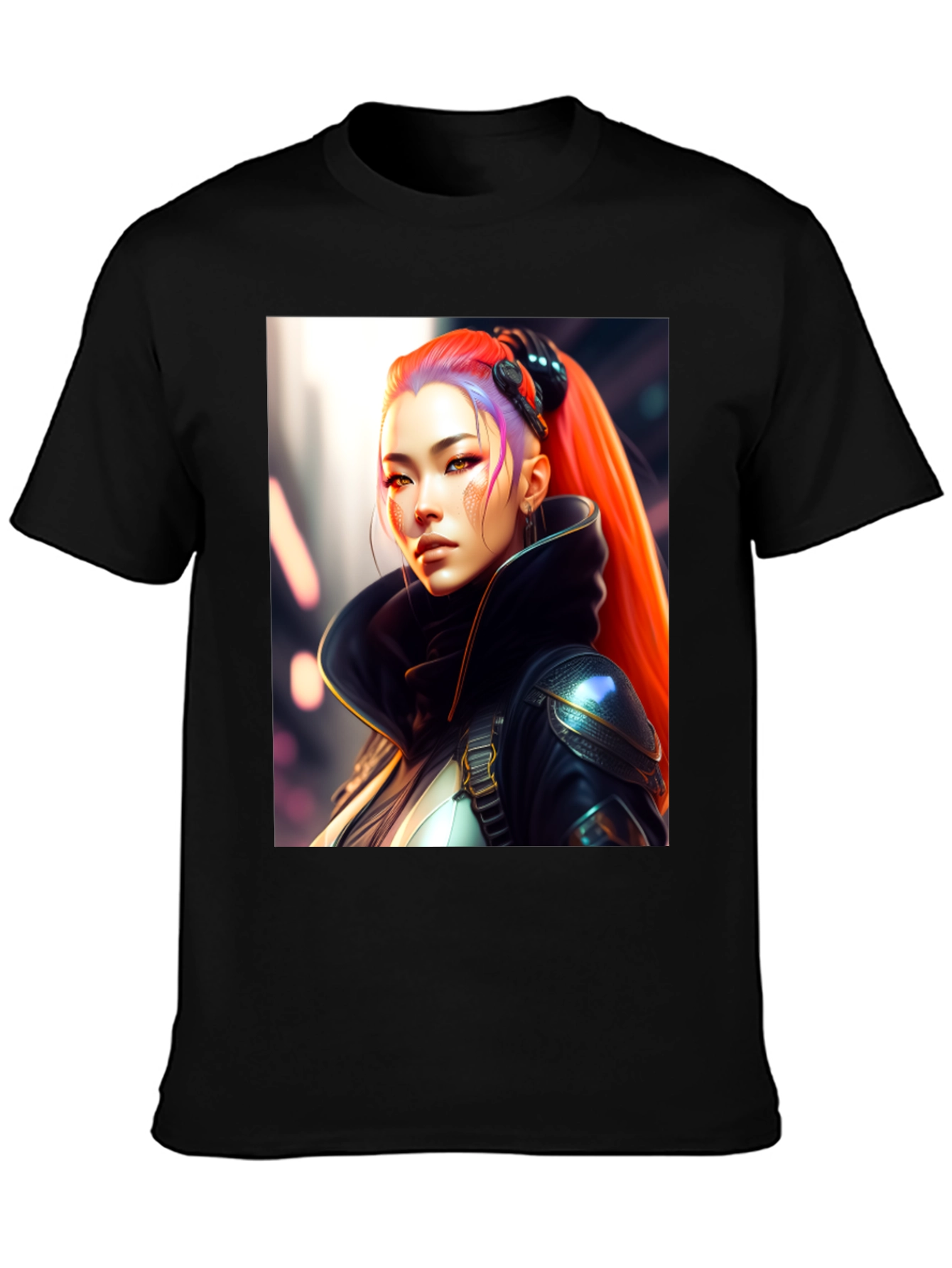 Black Cyberpunk Woman Portrait Graphic Tee - Stylish Cotton Blend Shirt view 3