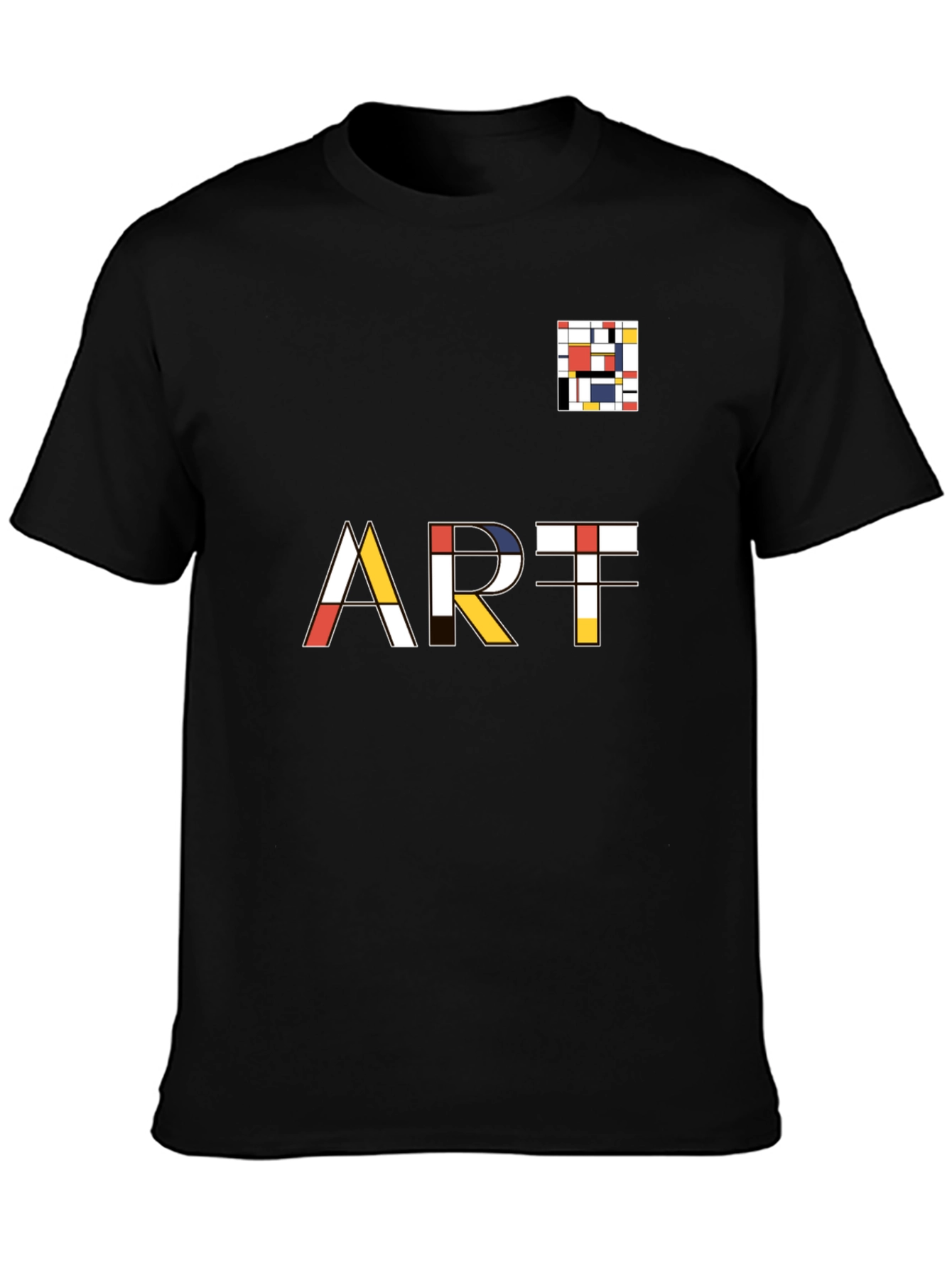 Black Mondrian Inspired Art T-Shirt - Modern Geometric Design view 3