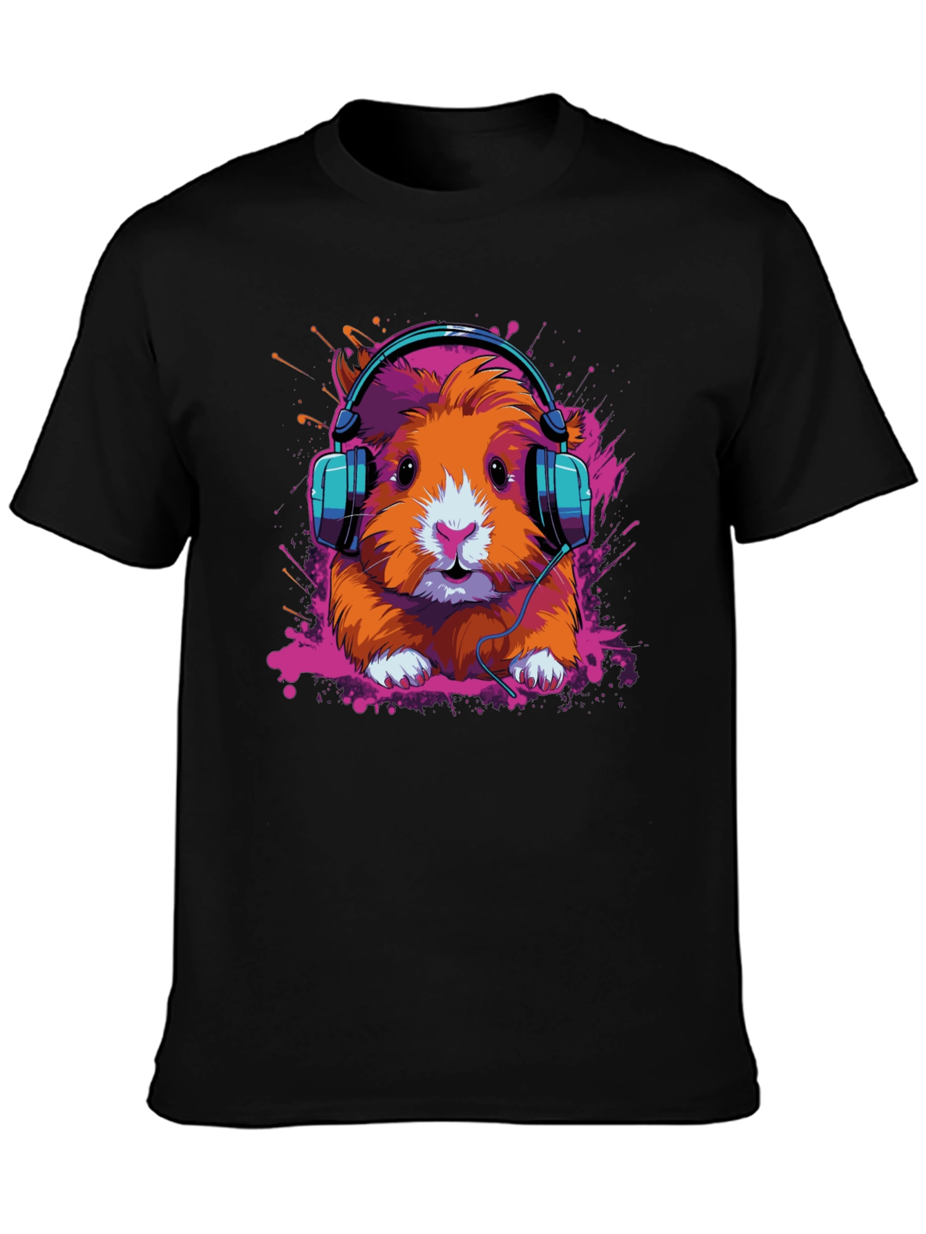 Black DJ Hamster Graphic Tee - Cool Animal T-Shirt view 3