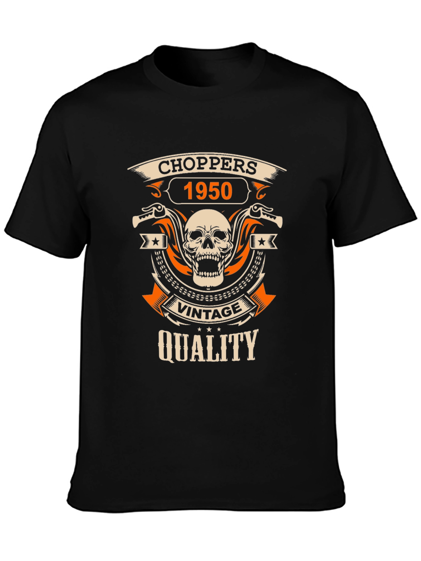 Black Vintage Choppers 1950 Quality Black T-Shirt view 3