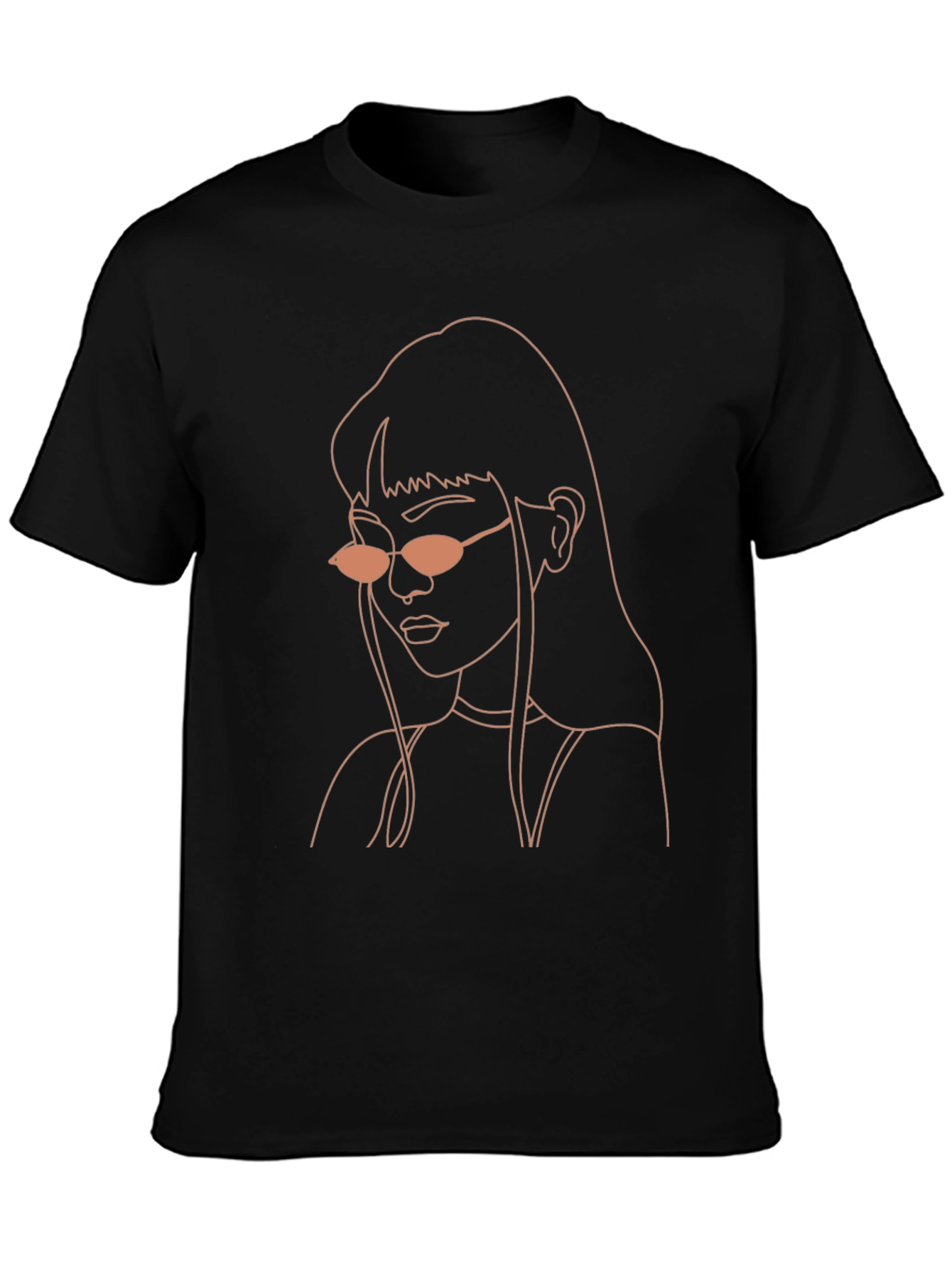 Black Minimalist Woman Line Art Graphic Tee - Black view 3