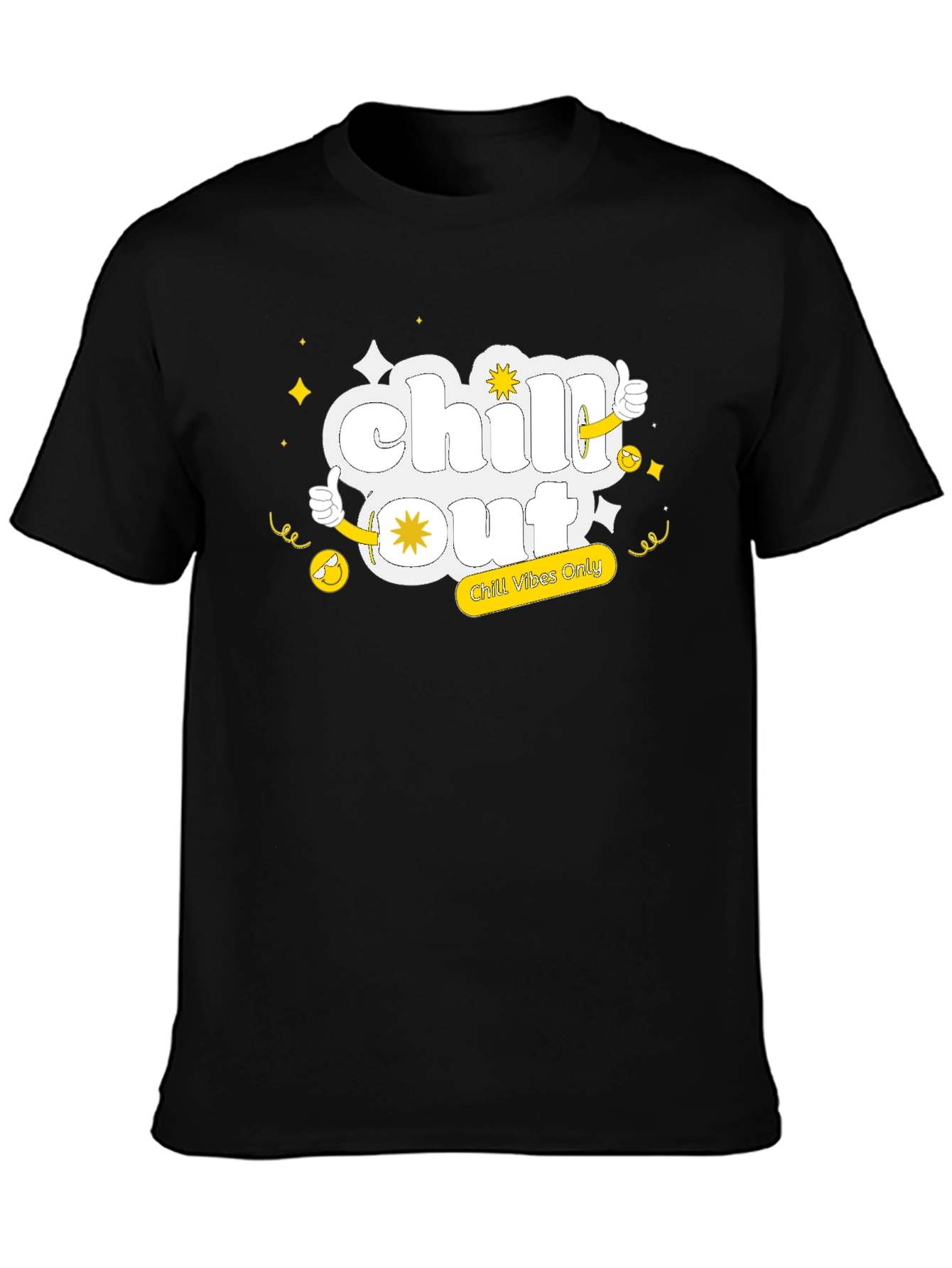 Black Chill Out Black Tee - Funny Cartoon Graphic T-Shirt view 3