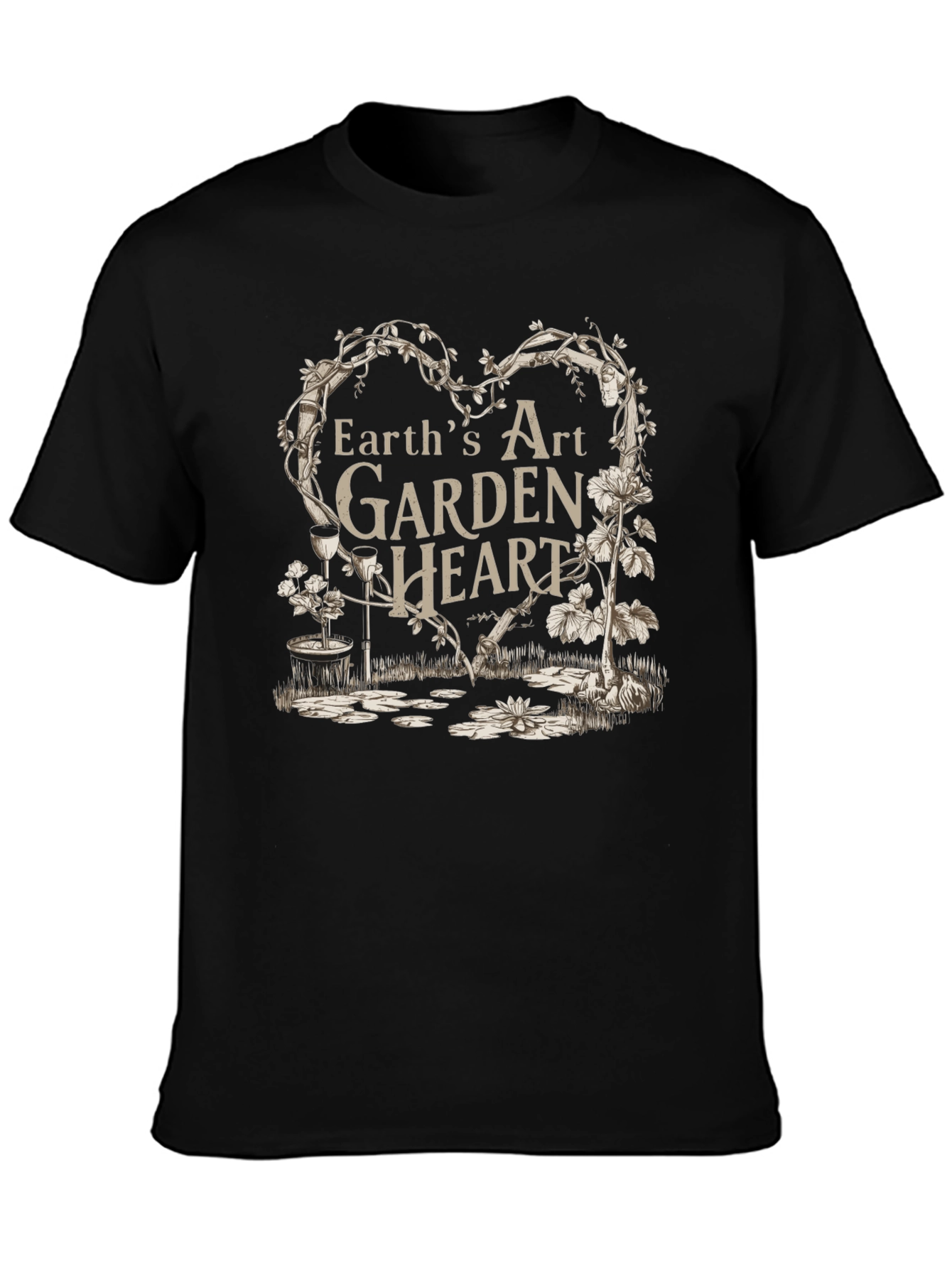 Black Earth's Art Garden Heart Black T-Shirt view 3