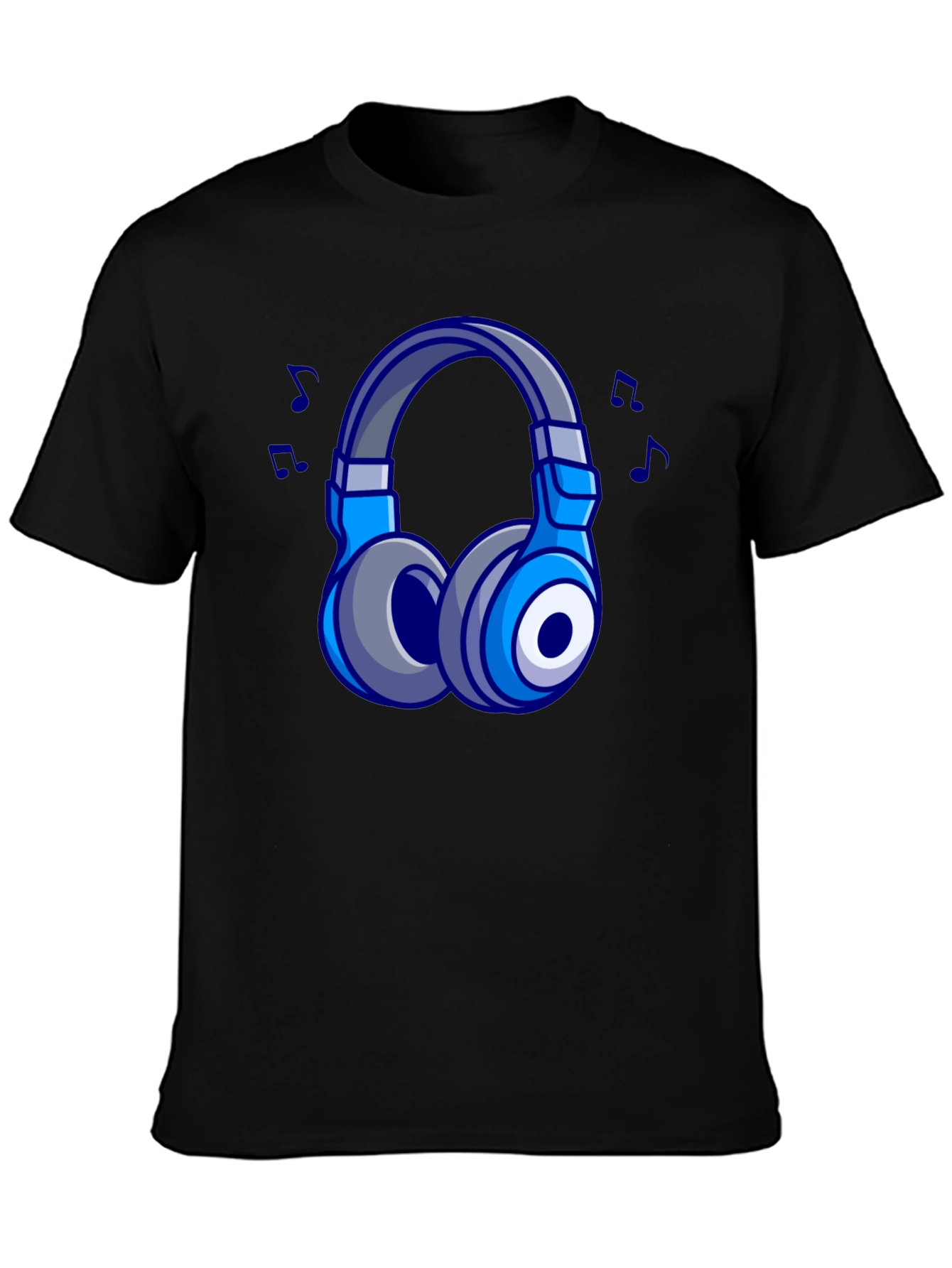 Black Cool Cartoon Headphones Black T-Shirt view 3