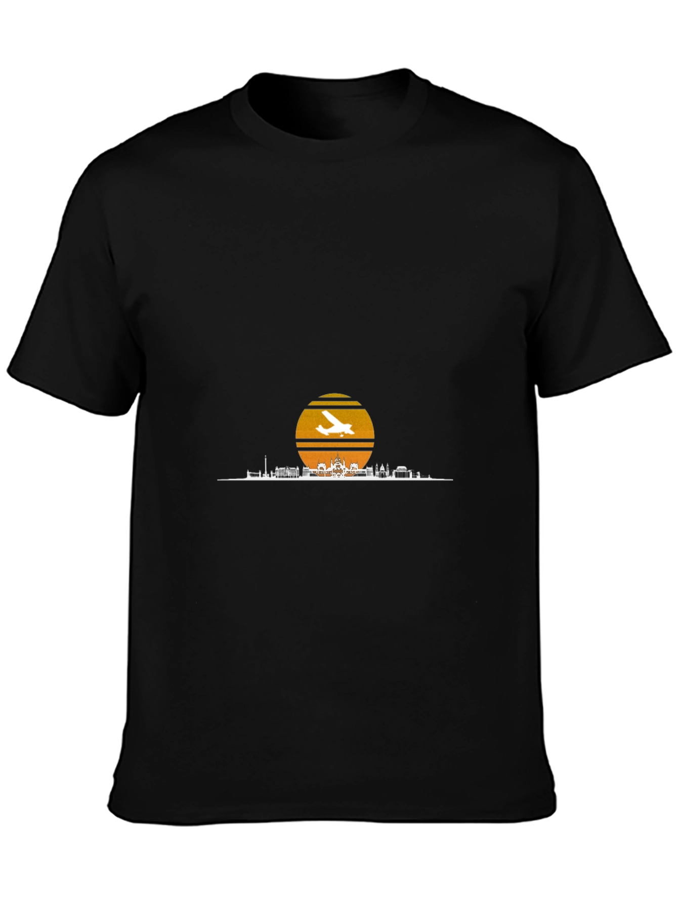Black Sunset Airplane Skyline Graphic Tee view 3