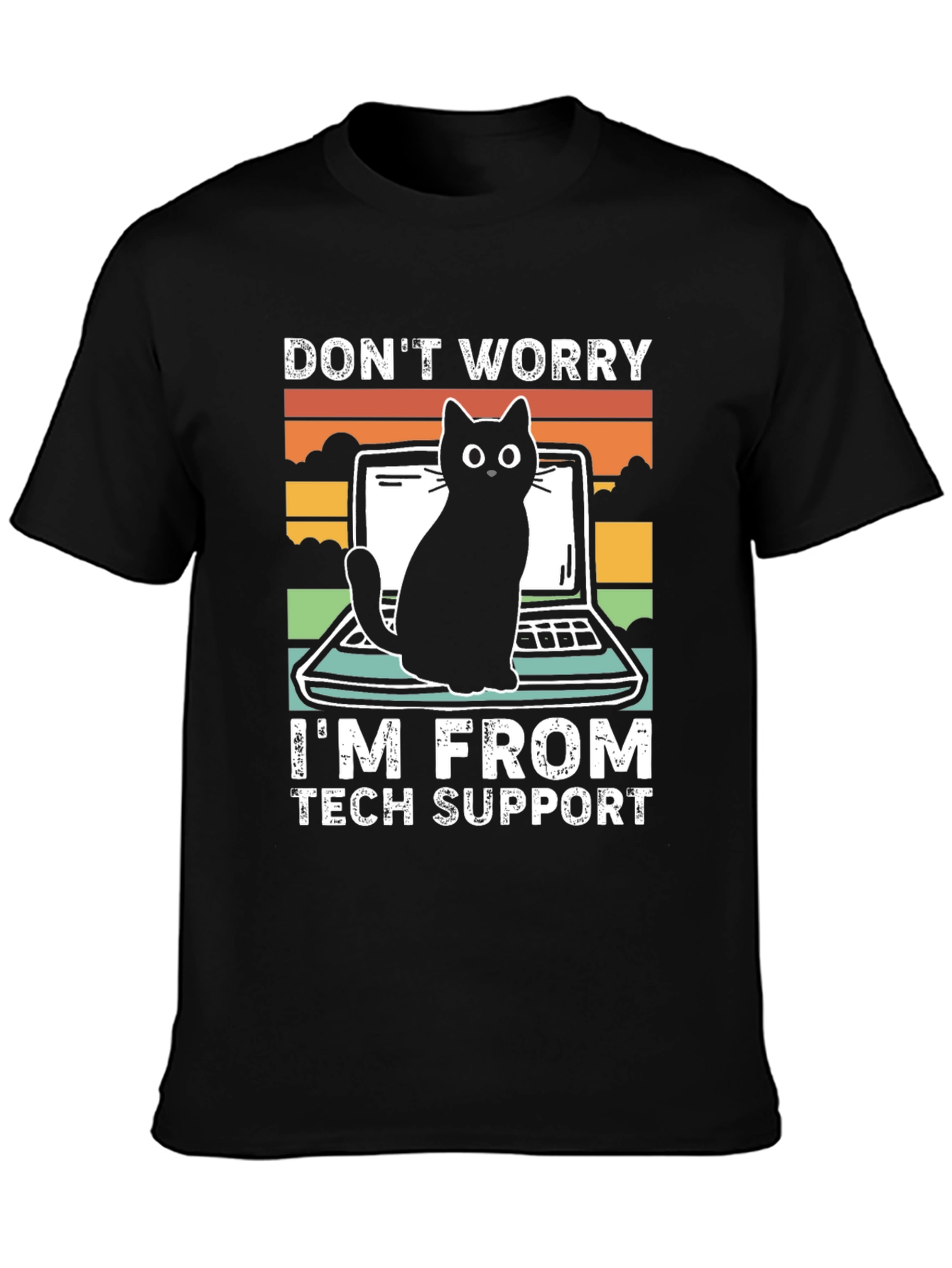 Black Tech Support Cat Graphic T-Shirt - Black view 3