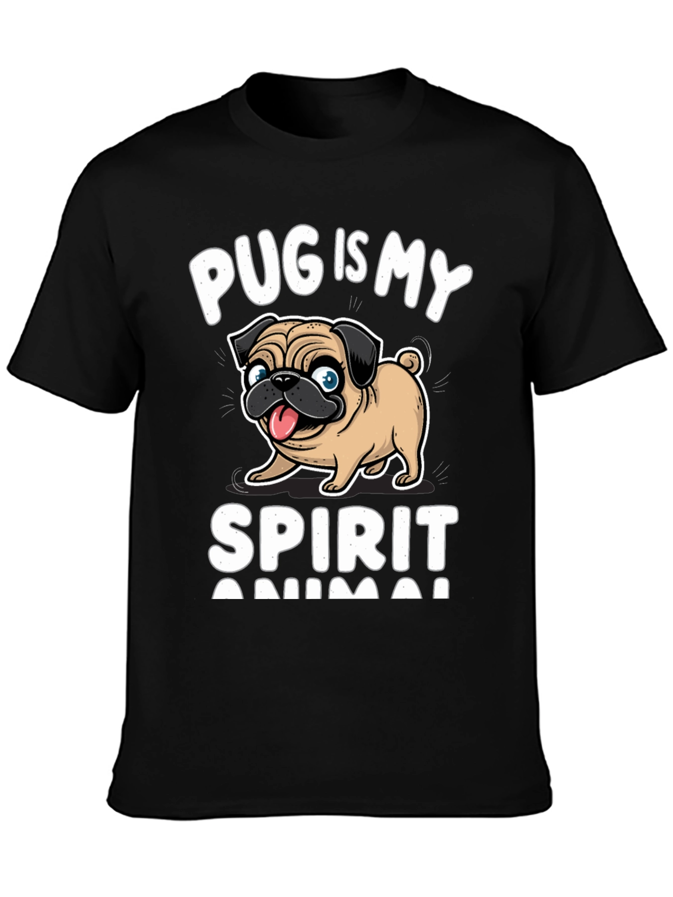 Black Pug Is My Spirit Animal T-Shirt, Black view 3