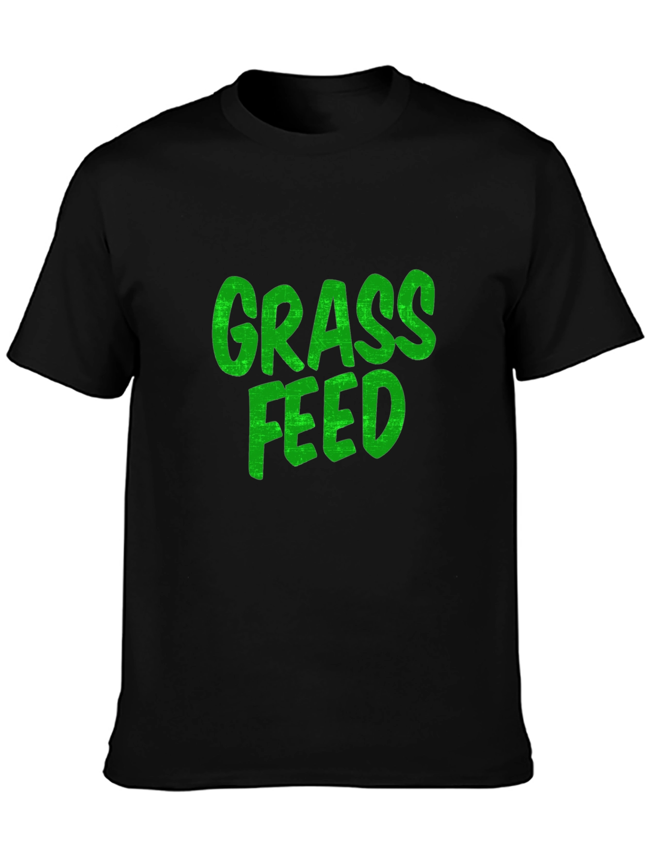 Black Grass Feed Green Text Black Cotton T-Shirt view 3