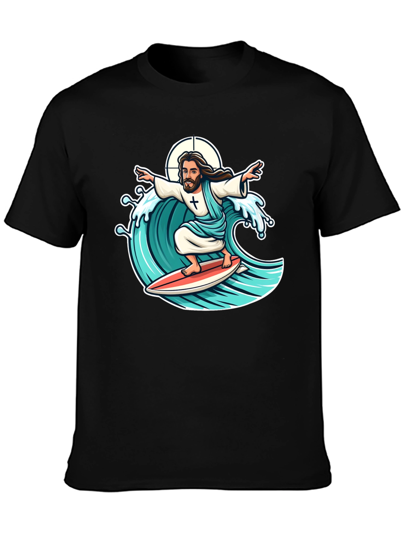 Black Surfing Jesus Graphic T-Shirt view 3
