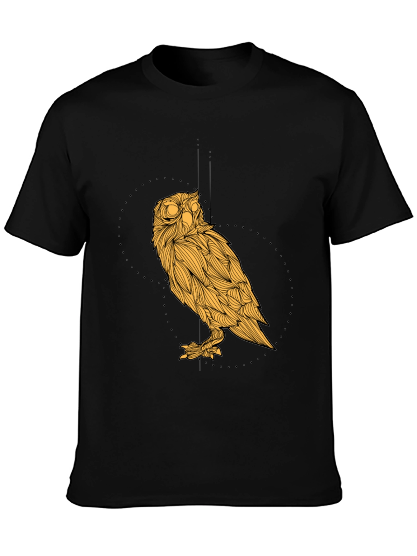 Black Men's Black T-Shirt with Golden Owl Graphic view 3
